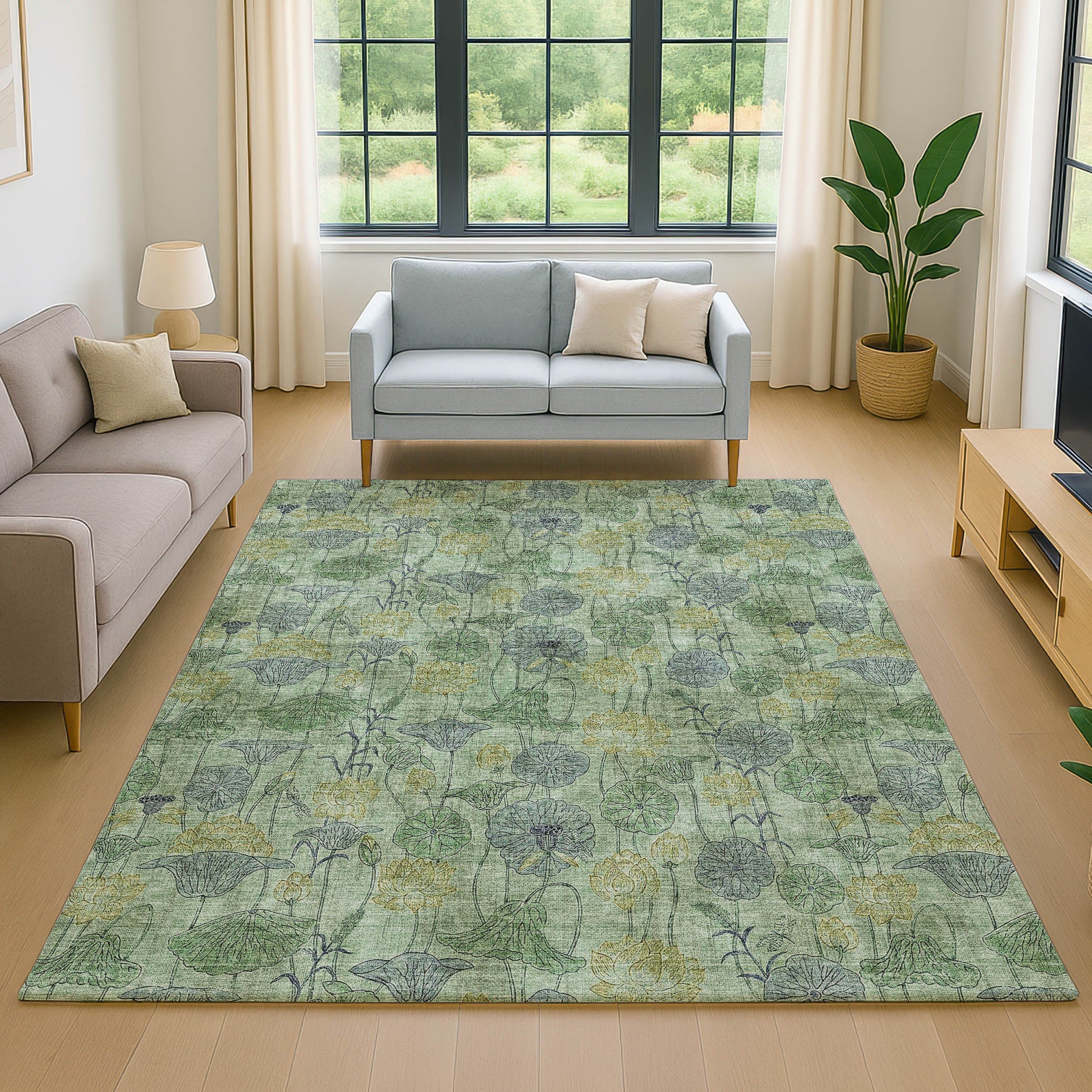 Sintra Machine Washable Transitional Aloe Green Rug 2'6" x 3'10" #shape_Rectangle