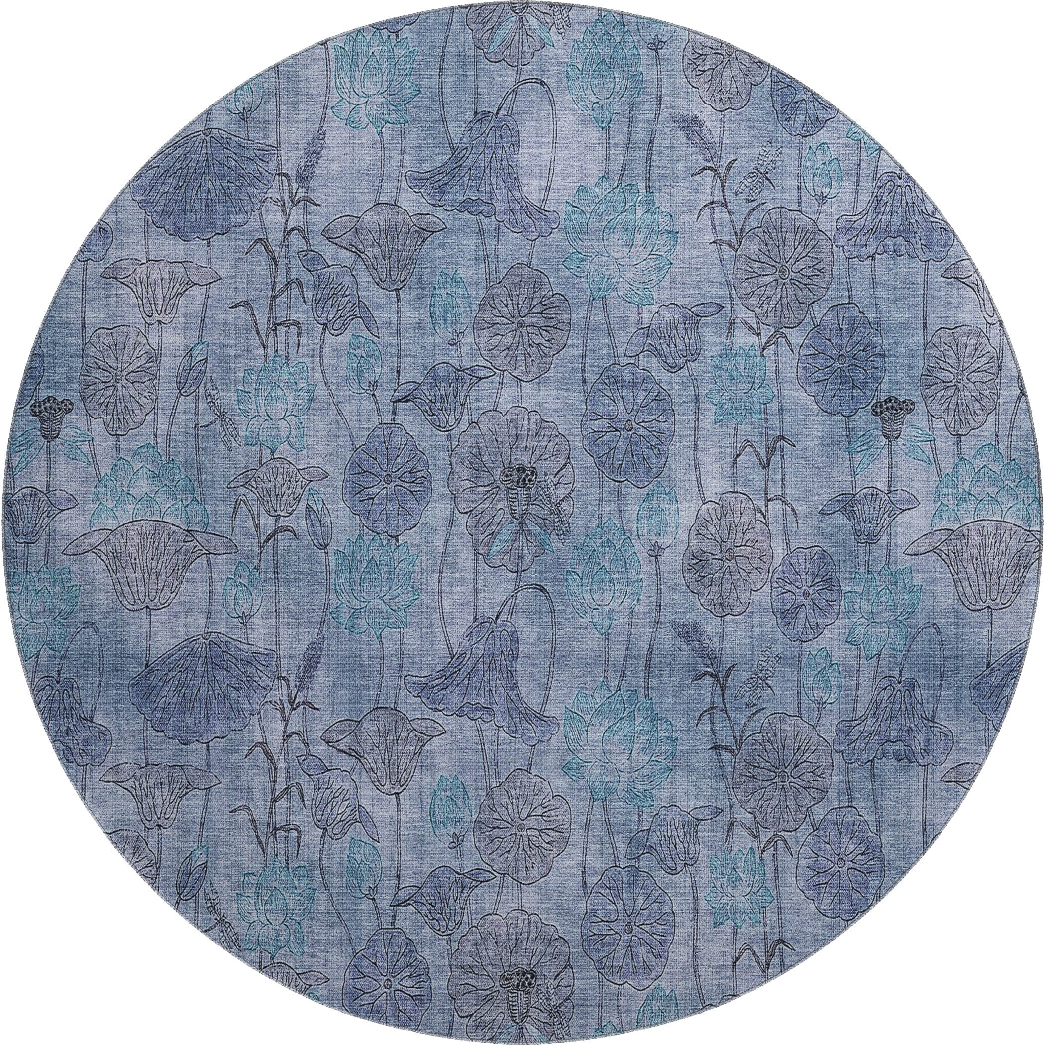 Sintra Machine Washable Transitional Blue Rug 8' x 8' #shape_Round