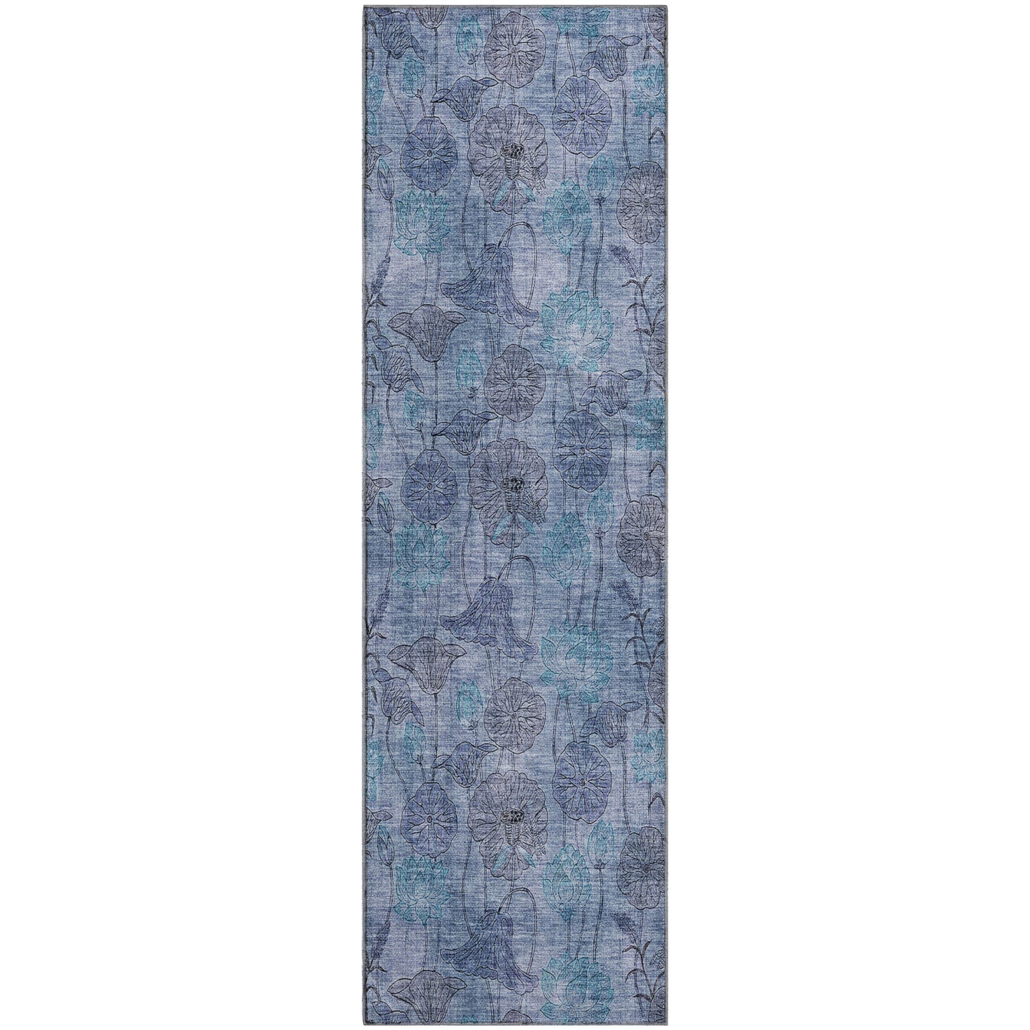 Sintra Machine Washable Transitional Blue Rug 2'3" x 7'6" #shape_Runner