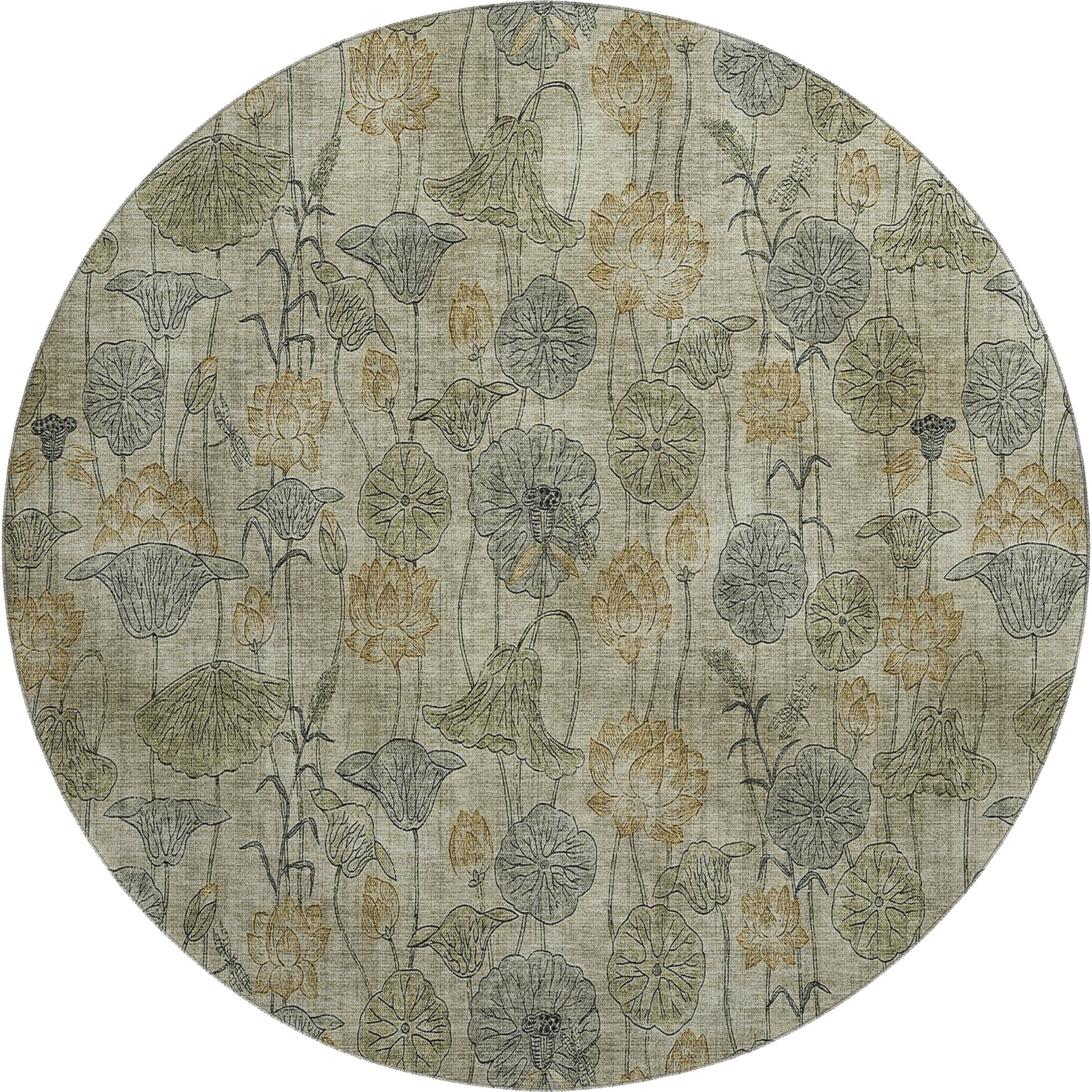 Sintra Machine Washable Transitional Khaki Brown Rug 8' x 8' #shape_Round