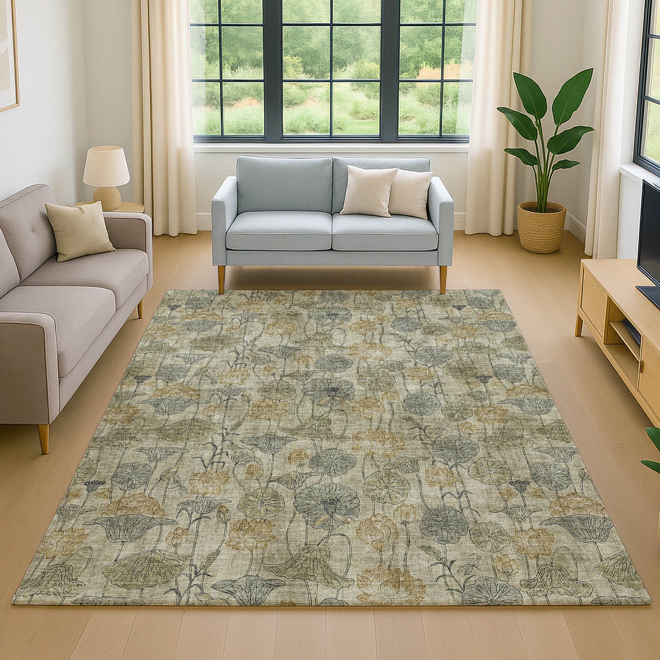 Sintra Machine Washable Transitional Khaki Brown Rug 2'6" x 3'10" #shape_Rectangle
