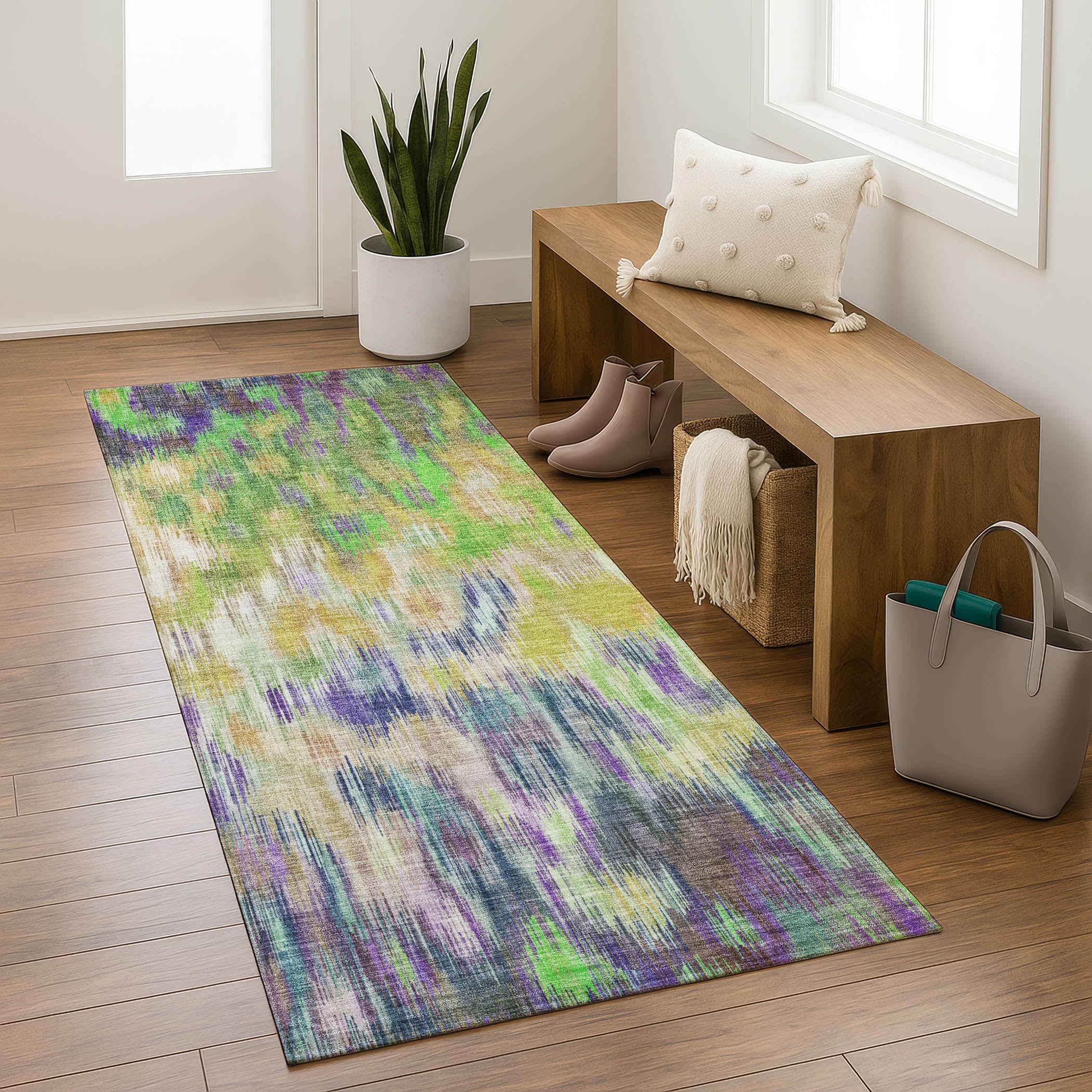 Mostar Machine Washable Transitional Green Rug 2'3" x 7'6" #shape_Runner