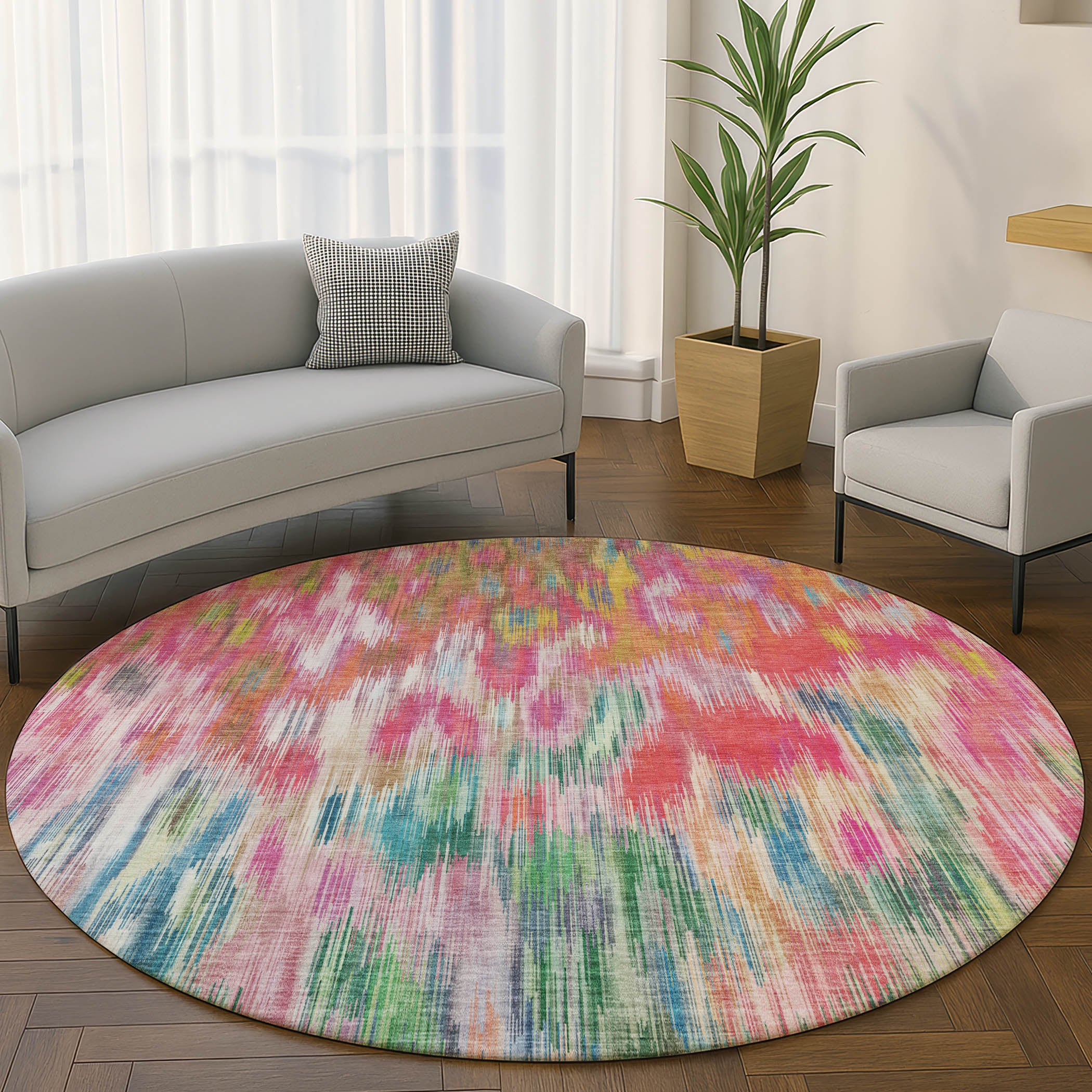 Mostar Machine Washable Transitional Pink Rug 8' x 8' #shape_Round