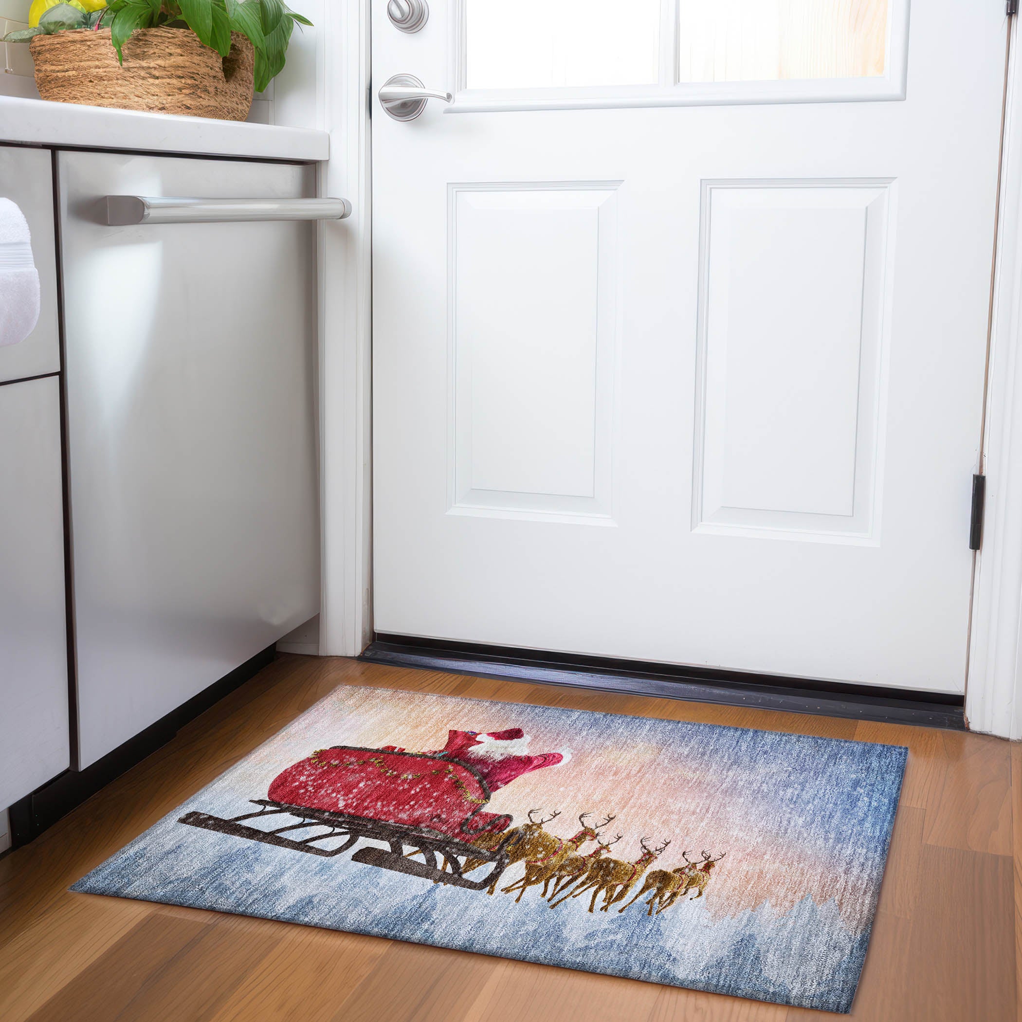 Colombo Machine Washable Holiday Blue Rug 1'8" x 2'6" #shape_Rectangle