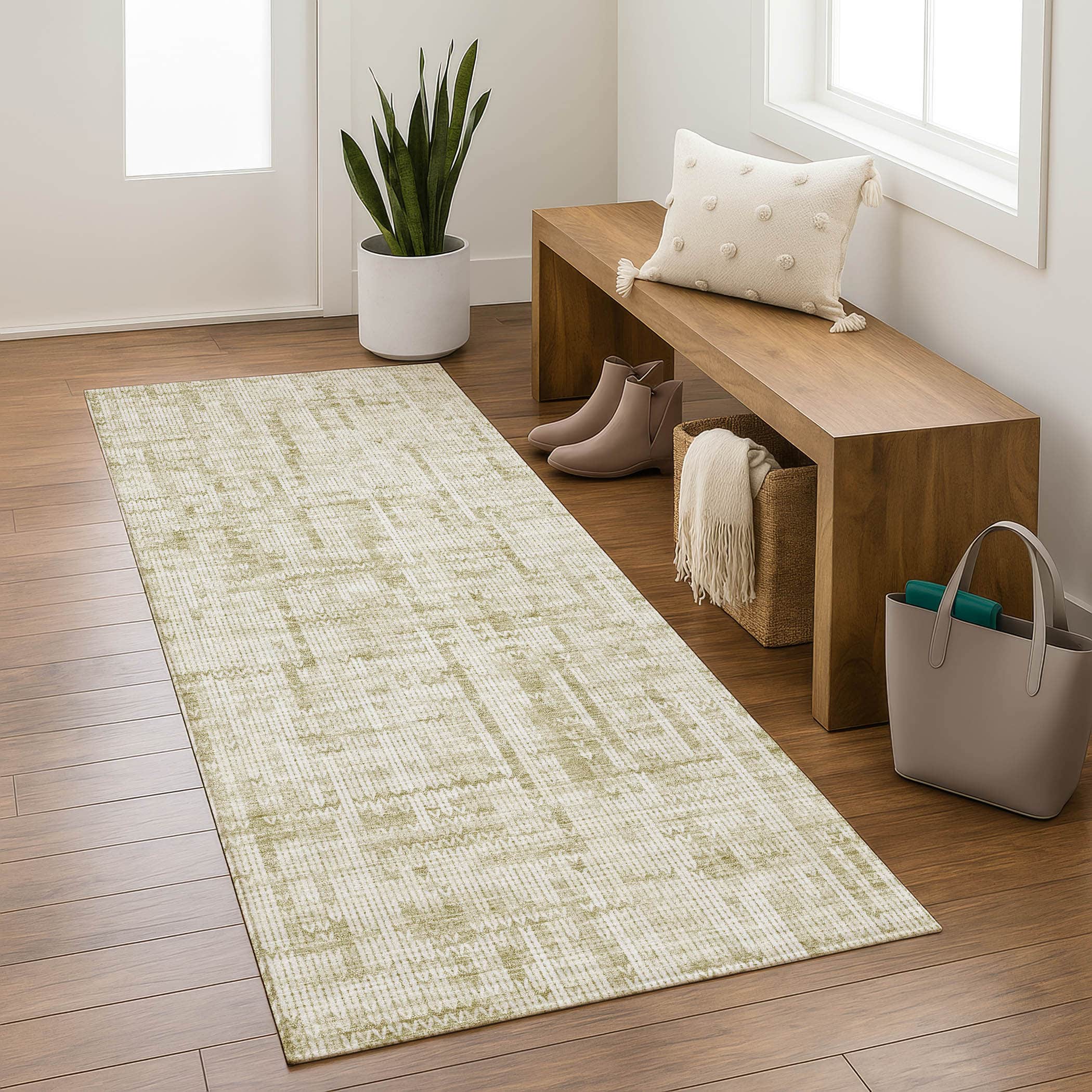 Kotor Machine Washable Transitional Beige Brown Rug 2'3" x 7'6" #shape_Runner