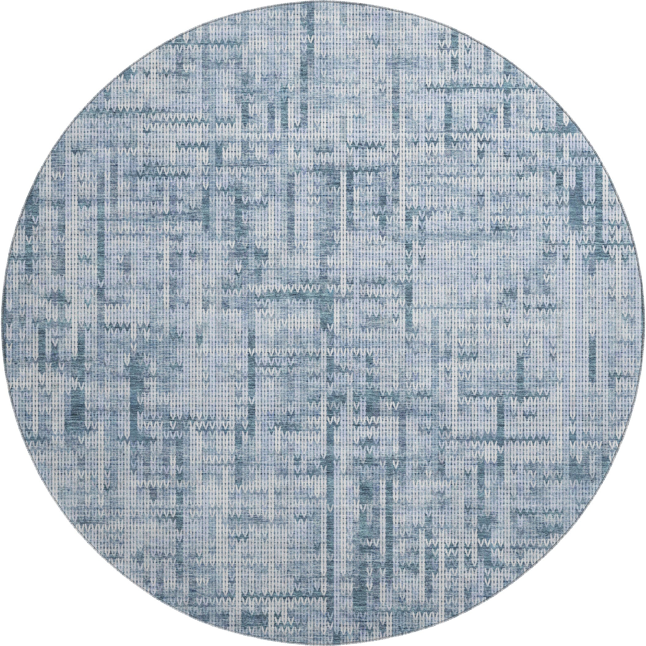 Kotor Machine Washable Transitional Blue Rug 8' x 8' #shape_Round