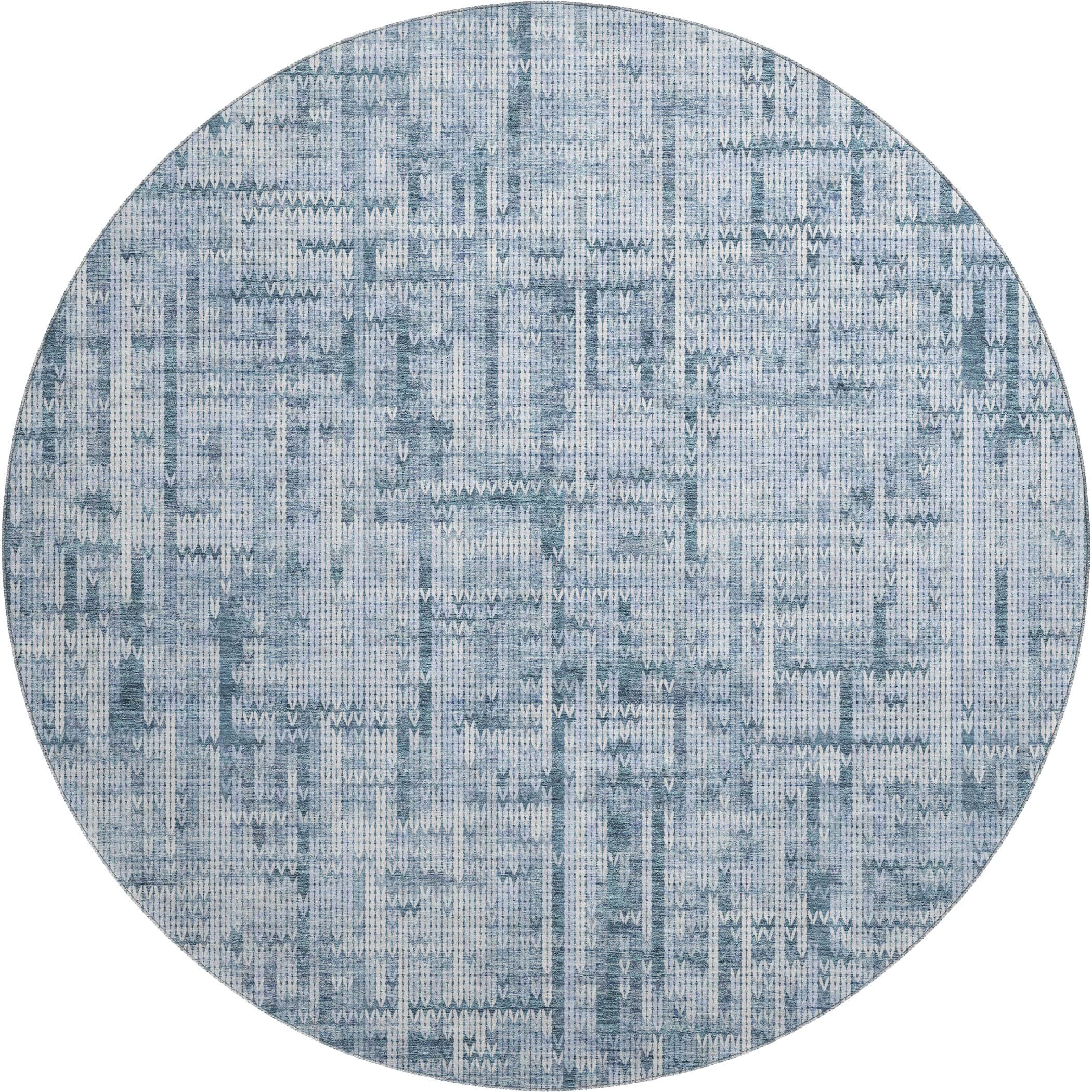 Kotor Machine Washable Transitional Blue Rug 8' x 8' #shape_Round