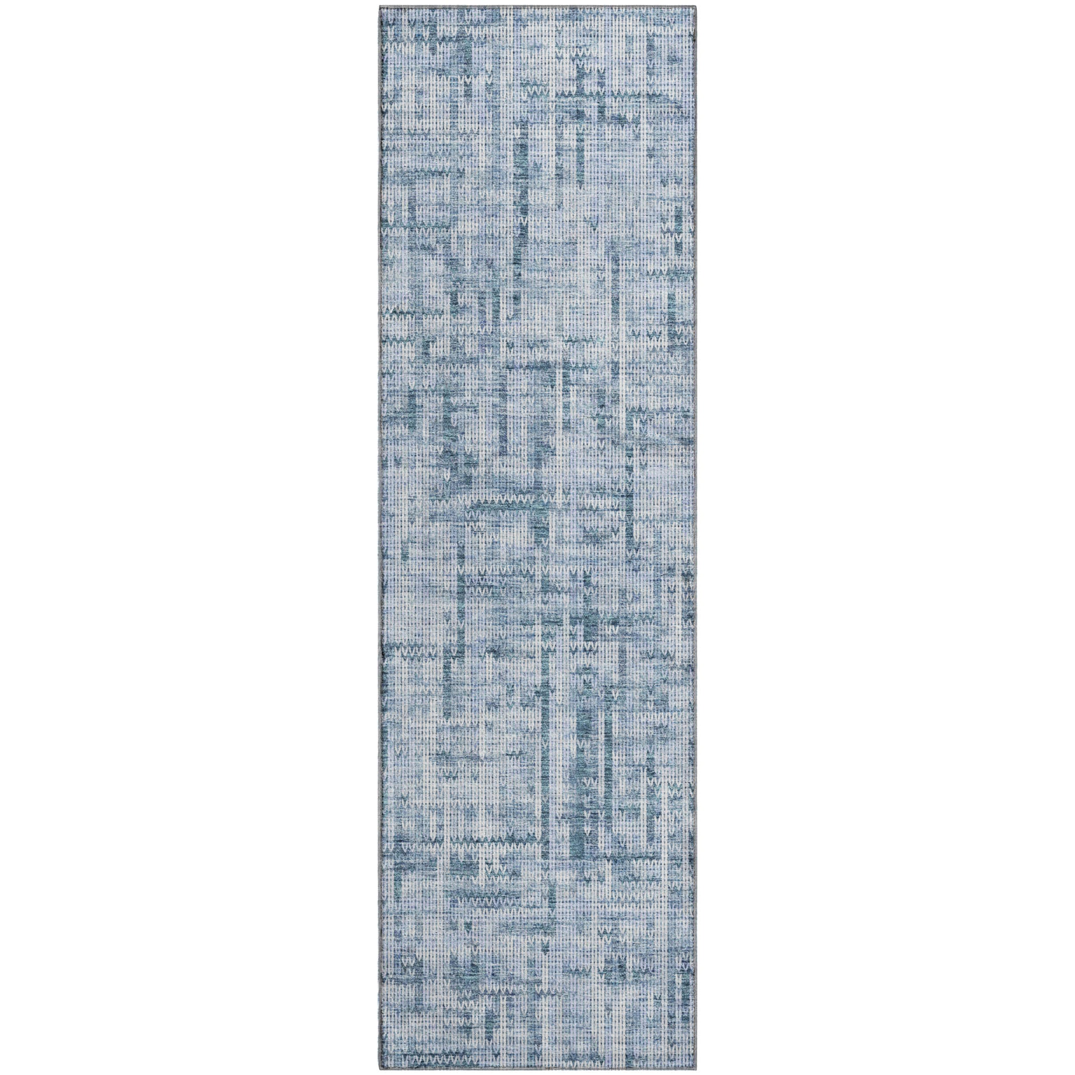 Kotor Machine Washable Transitional Blue Rug 2'3" x 7'6" #shape_Runner