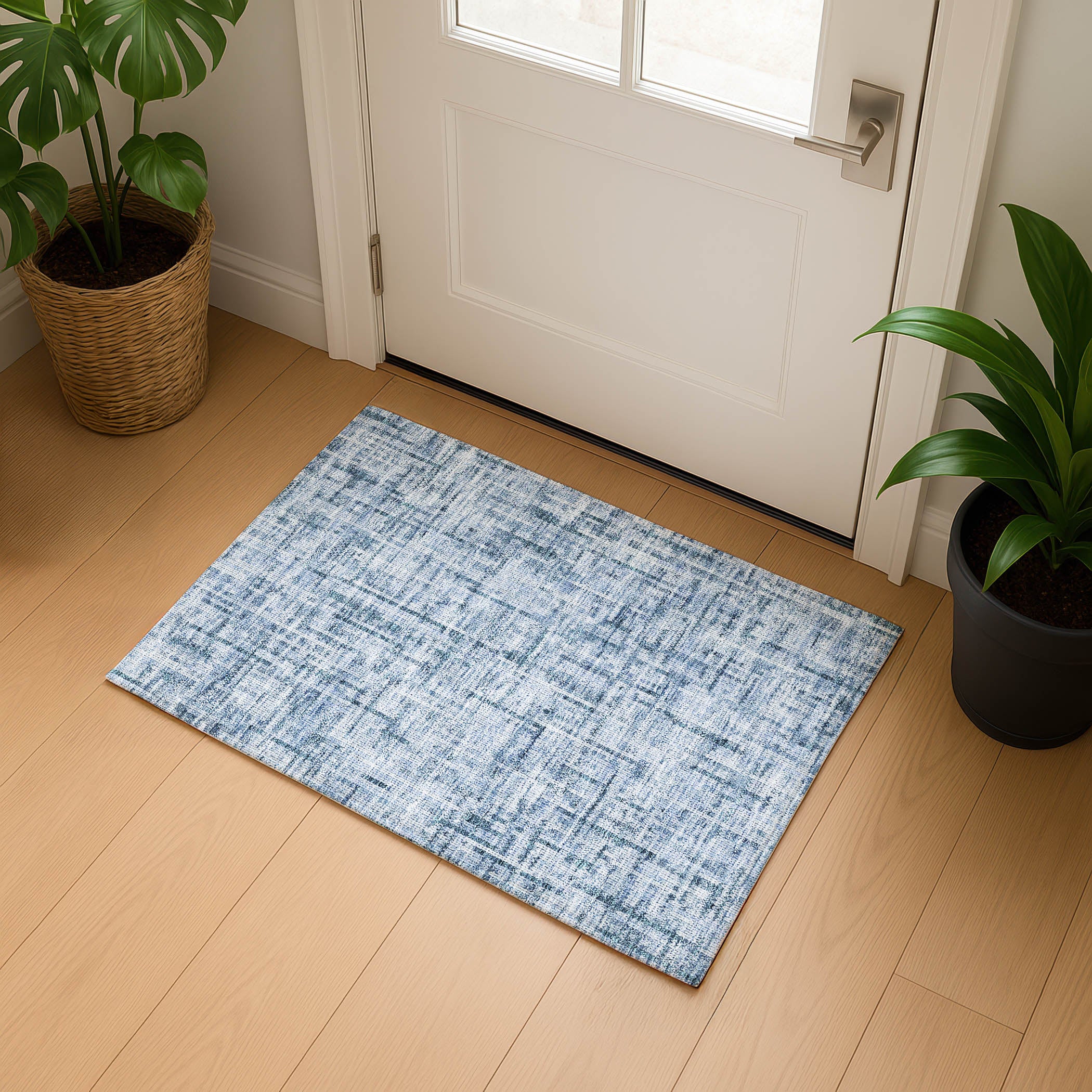 Kotor Machine Washable Transitional Blue Rug 1'8" x 2'6" #shape_Rectangle