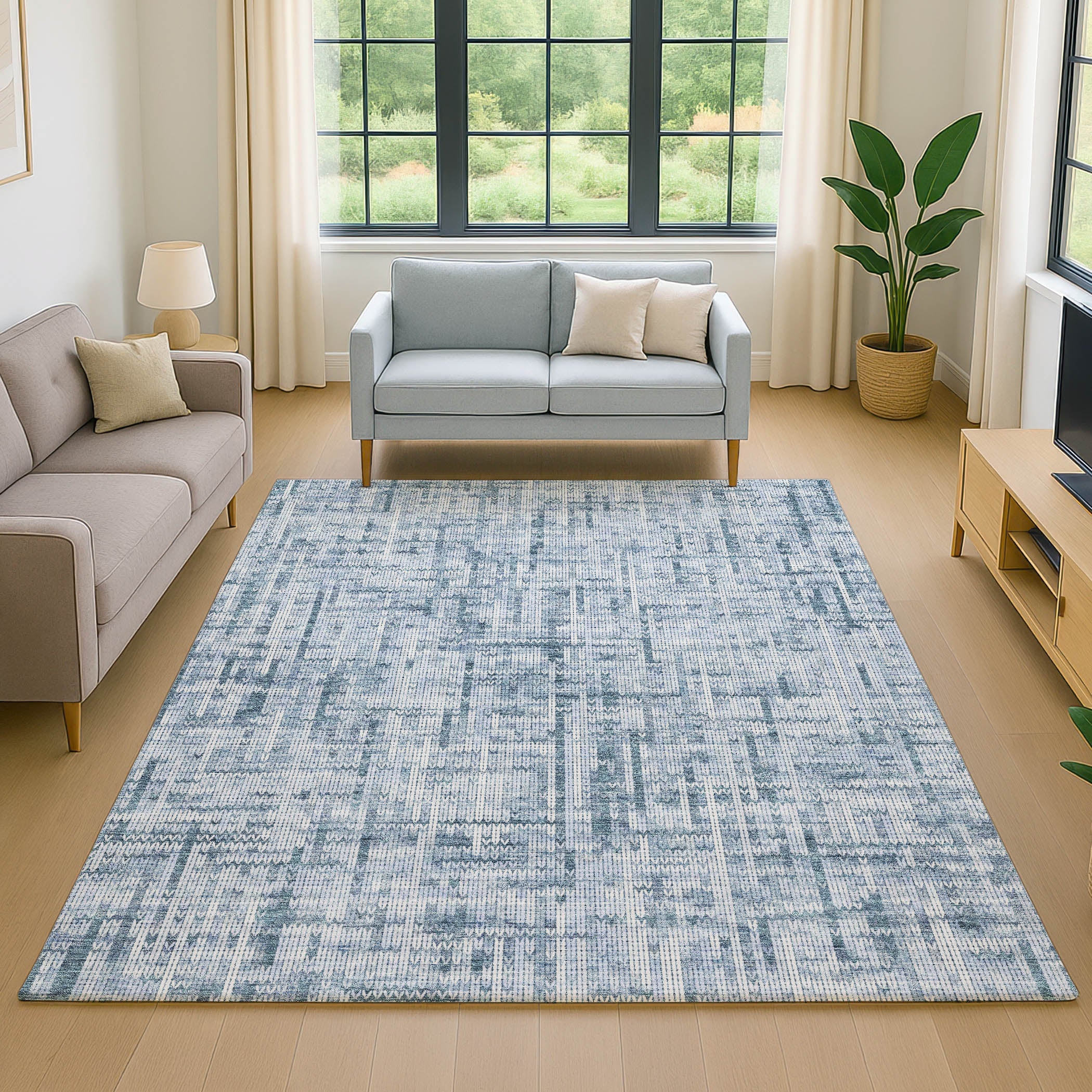 Kotor Machine Washable Transitional Blue Rug 2'6" x 3'10" #shape_Rectangle