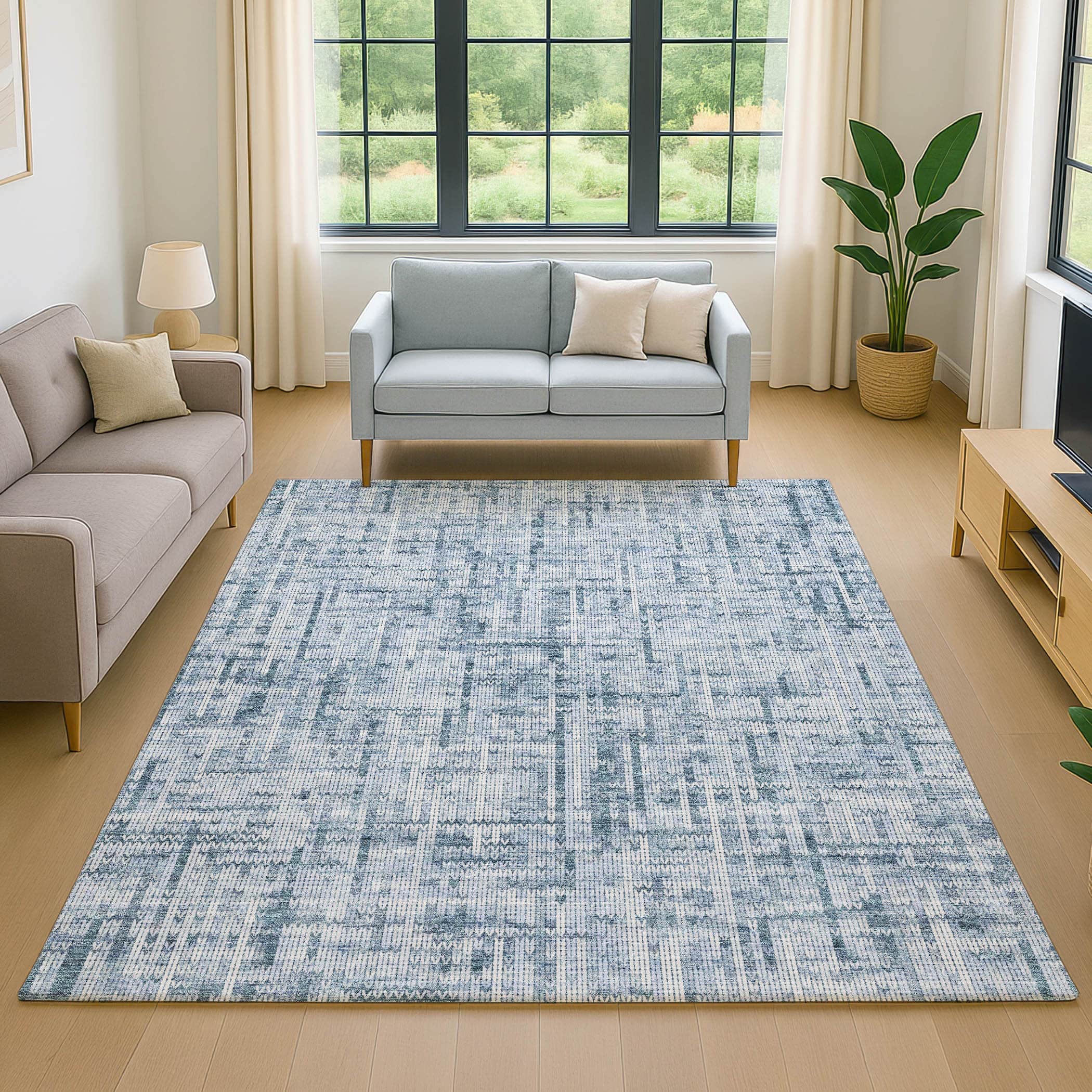 Kotor Machine Washable Transitional Blue Rug 2'6" x 3'10" #shape_Rectangle