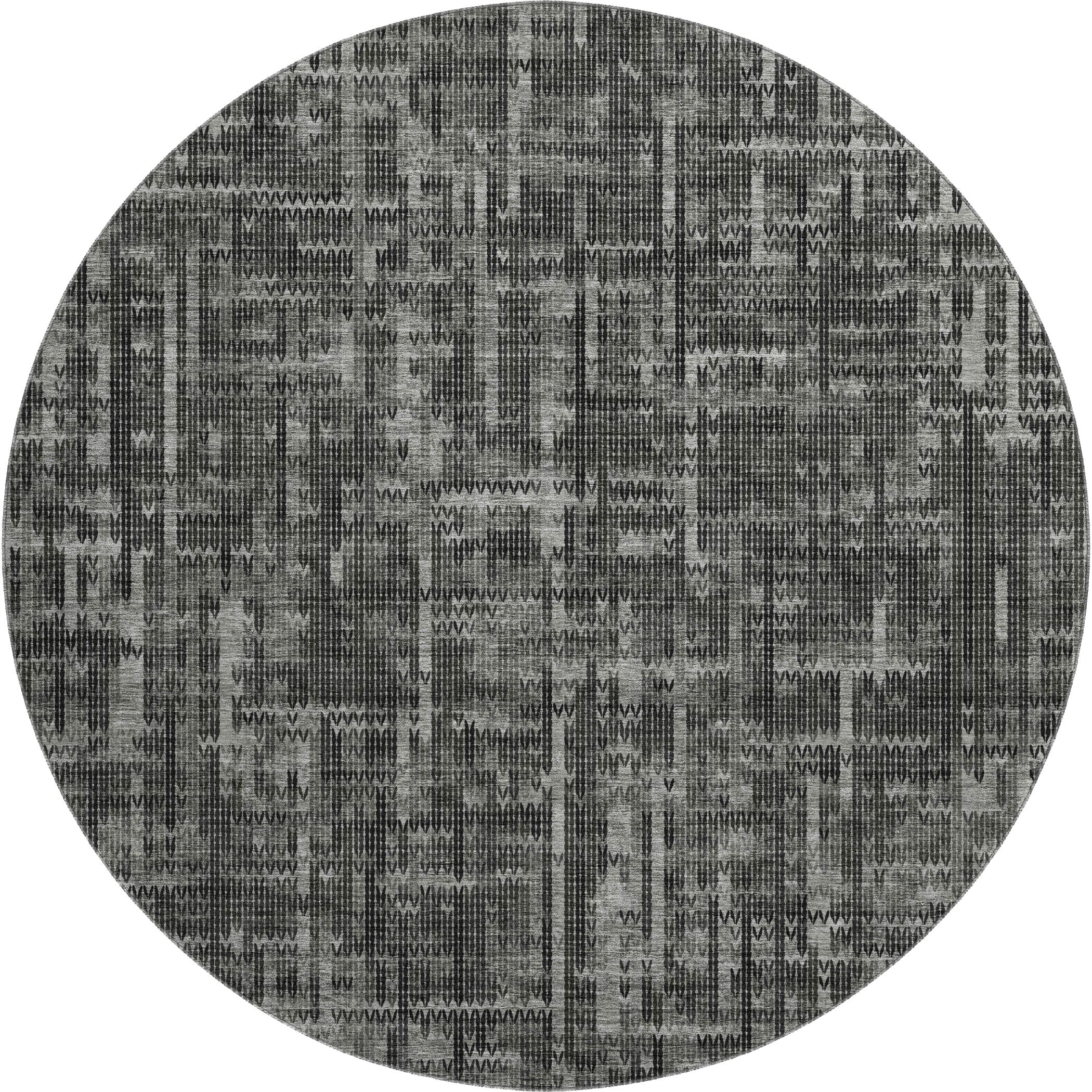 Kotor Machine Washable Transitional Charcoal Gray Rug 8' x 8' #shape_Round