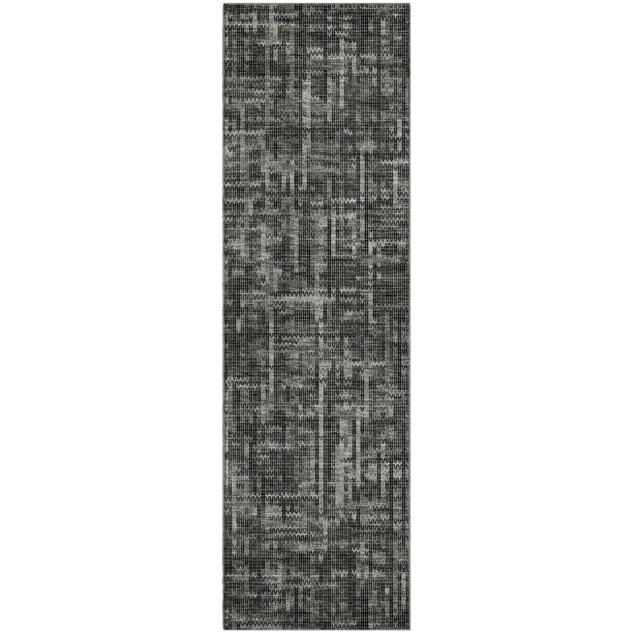 Kotor Machine Washable Transitional Charcoal Gray Rug 2'3" x 7'6" #shape_Runner