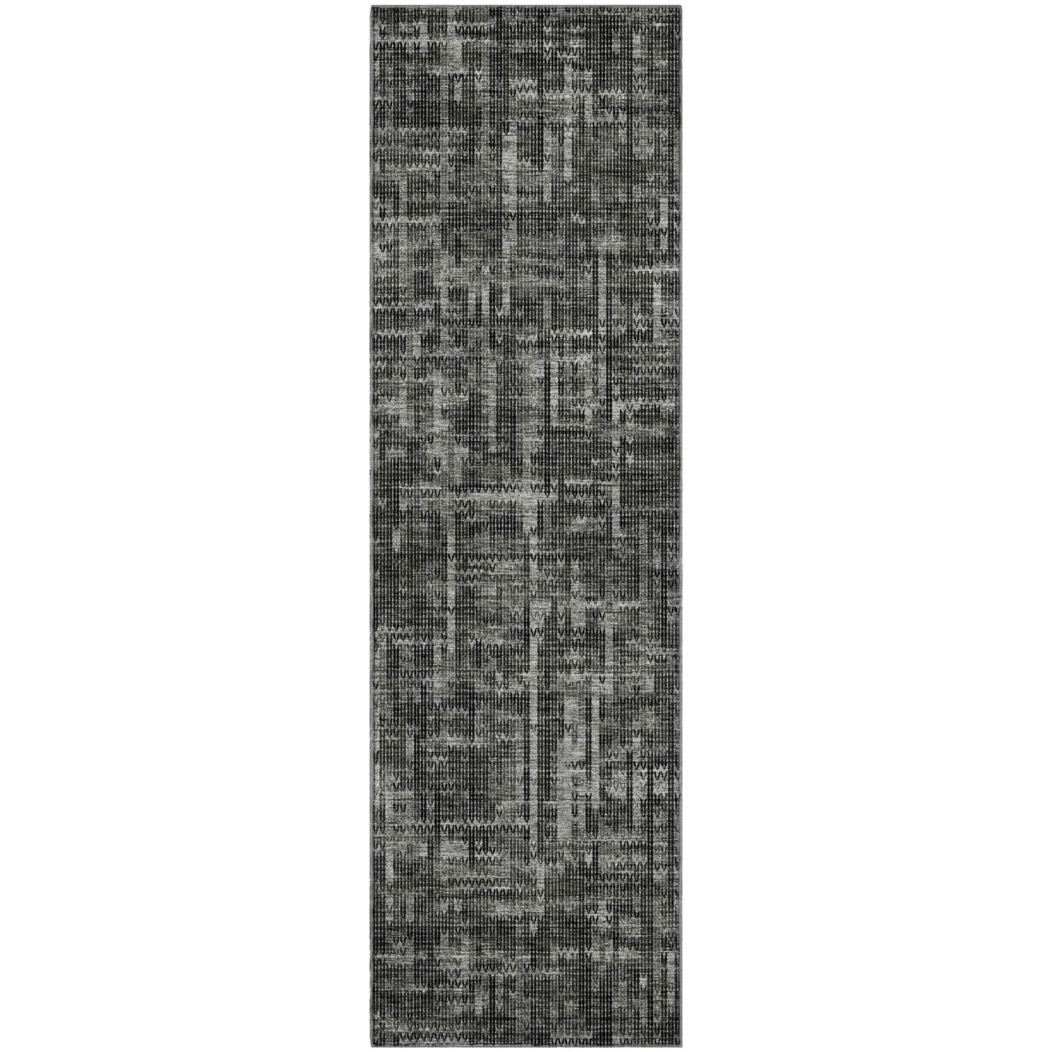 Kotor Machine Washable Transitional Charcoal Gray Rug 2'3" x 7'6" #shape_Runner