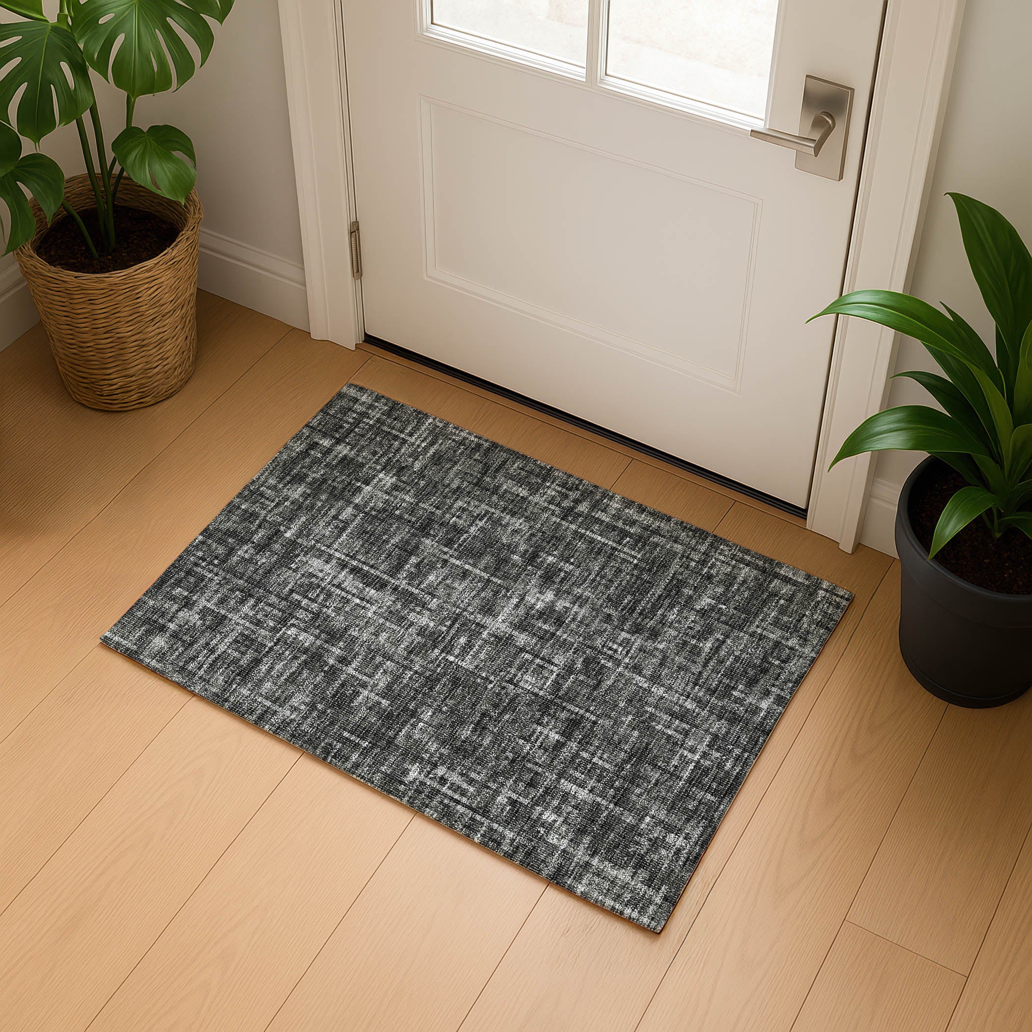 Kotor Machine Washable Transitional Charcoal Gray Rug 1'8" x 2'6" #shape_Rectangle