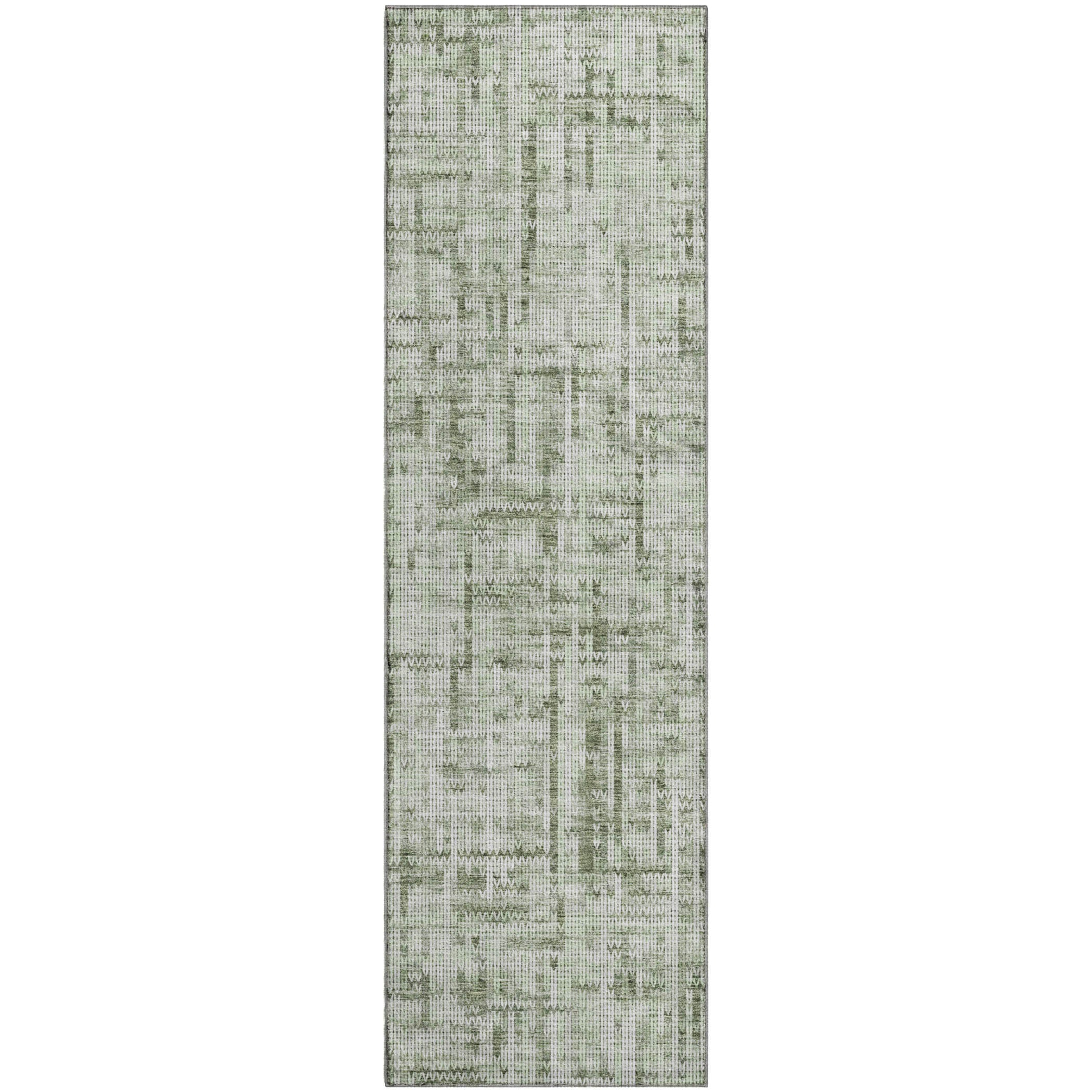 Kotor Machine Washable Transitional Green Rug 2'3" x 7'6" #shape_Runner