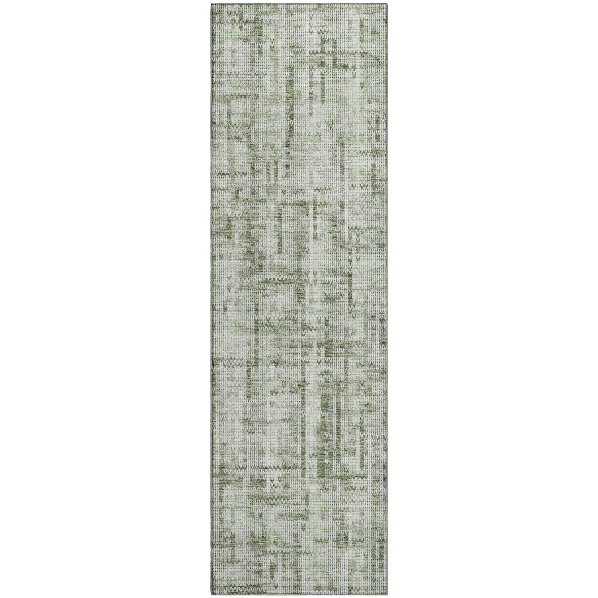 Kotor Machine Washable Transitional Green Rug 2'3" x 7'6" #shape_Runner