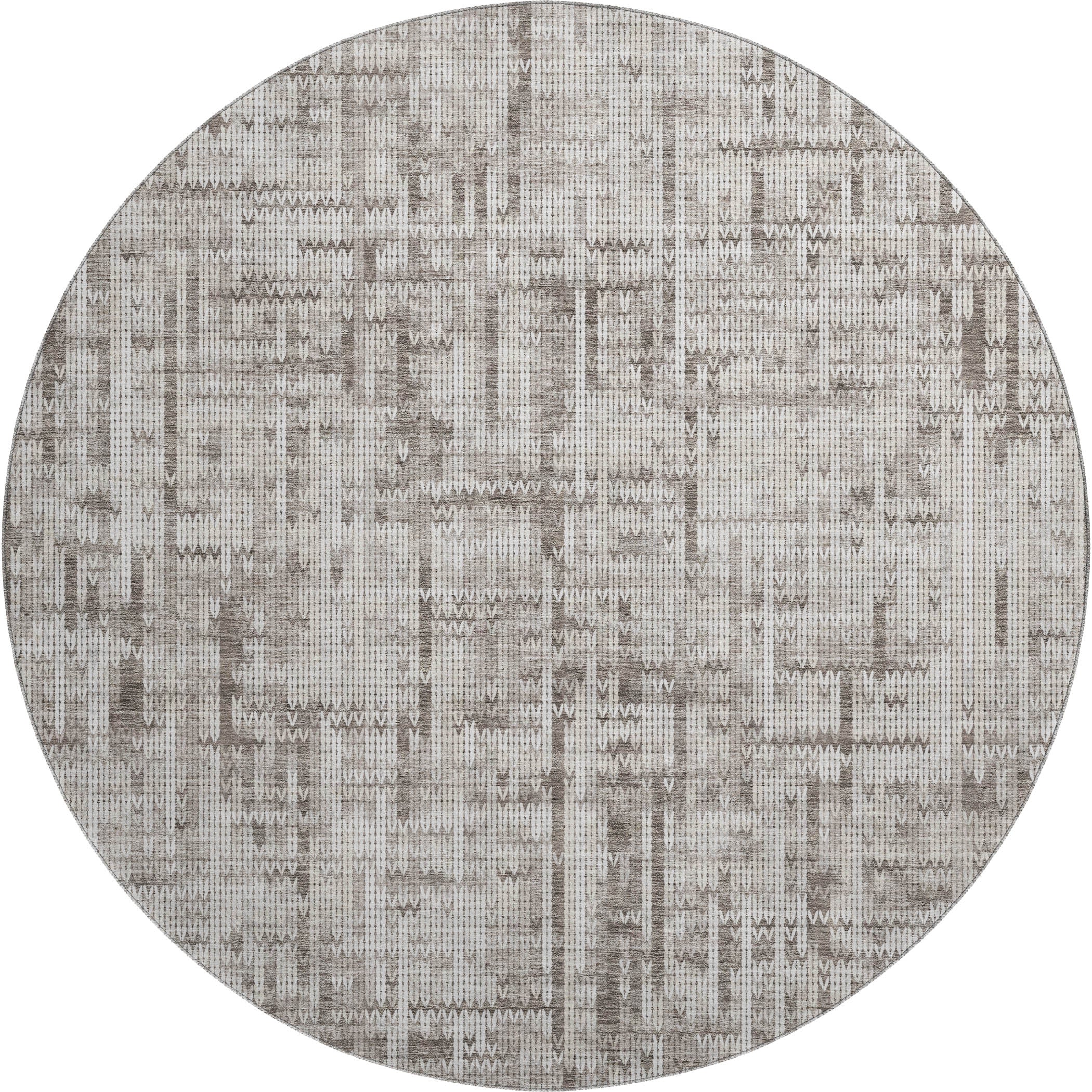 Kotor Machine Washable Transitional Taupe Brown Rug 8' x 8' #shape_Round