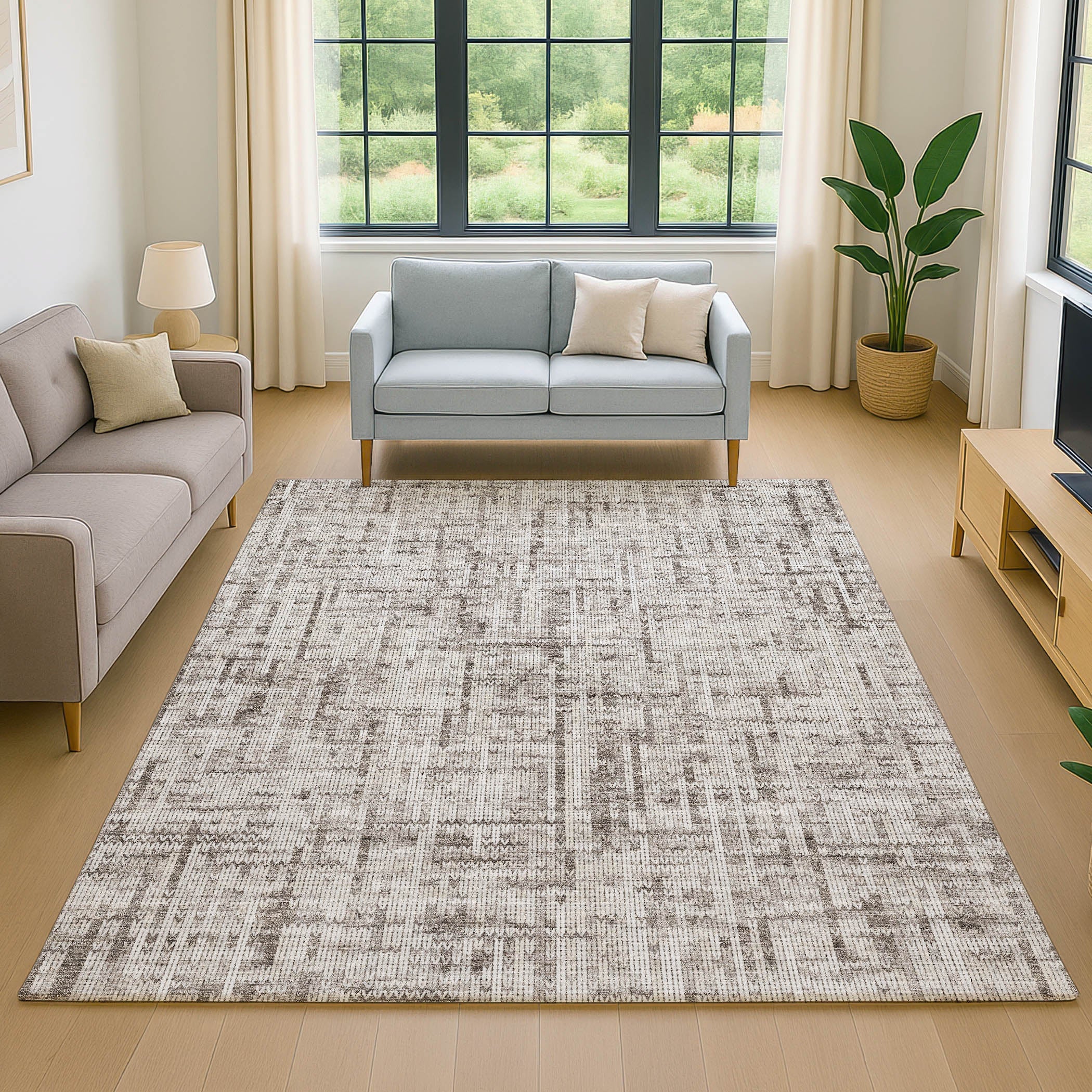 Kotor Machine Washable Transitional Taupe Brown Rug 2'6" x 3'10" #shape_Rectangle
