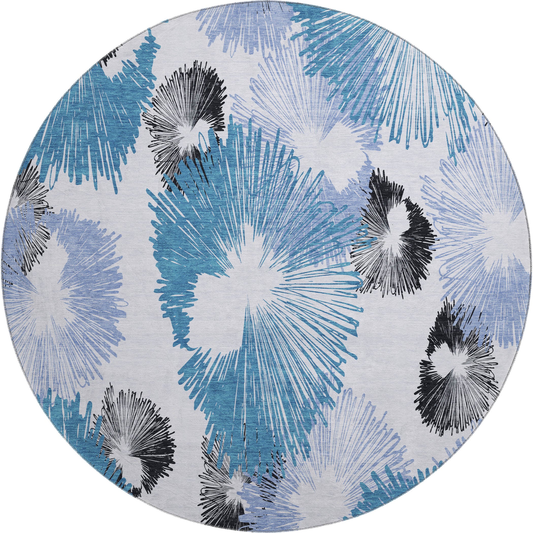 Marrakech Machine Washable Transitional Blue Rug 8' x 8' #shape_Round