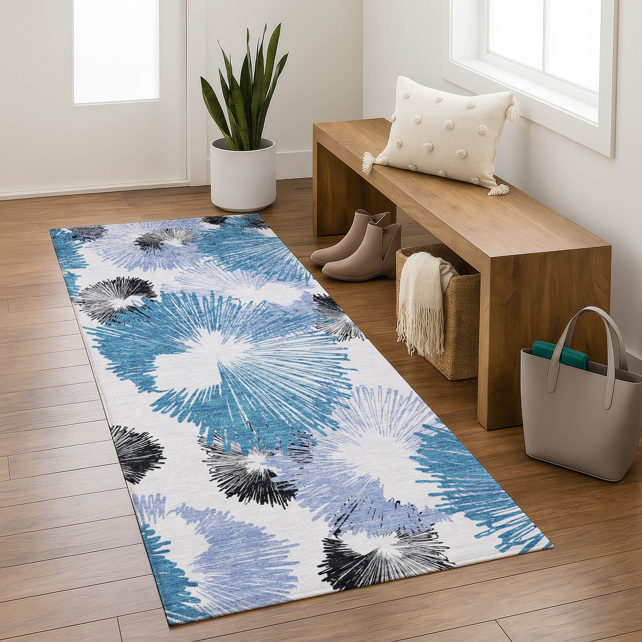Marrakech Machine Washable Transitional Blue Rug 2'3" x 7'6" #shape_Runner