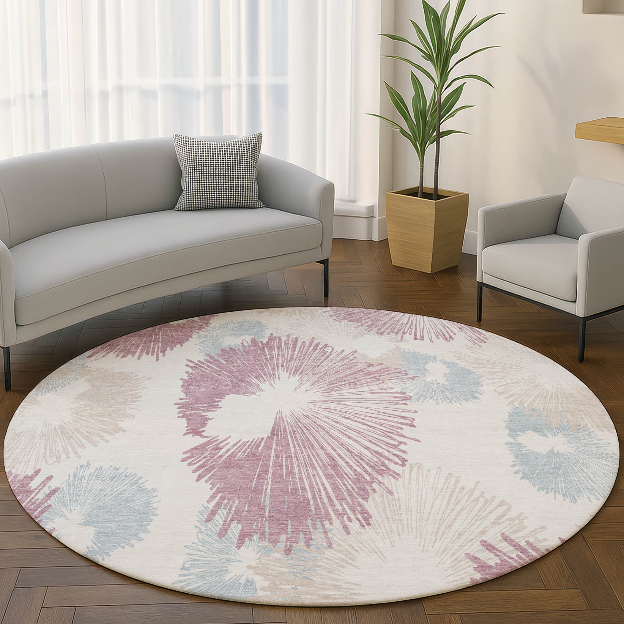 Marrakech Machine Washable Transitional Blush Pink Rug 8' x 8' #shape_Round