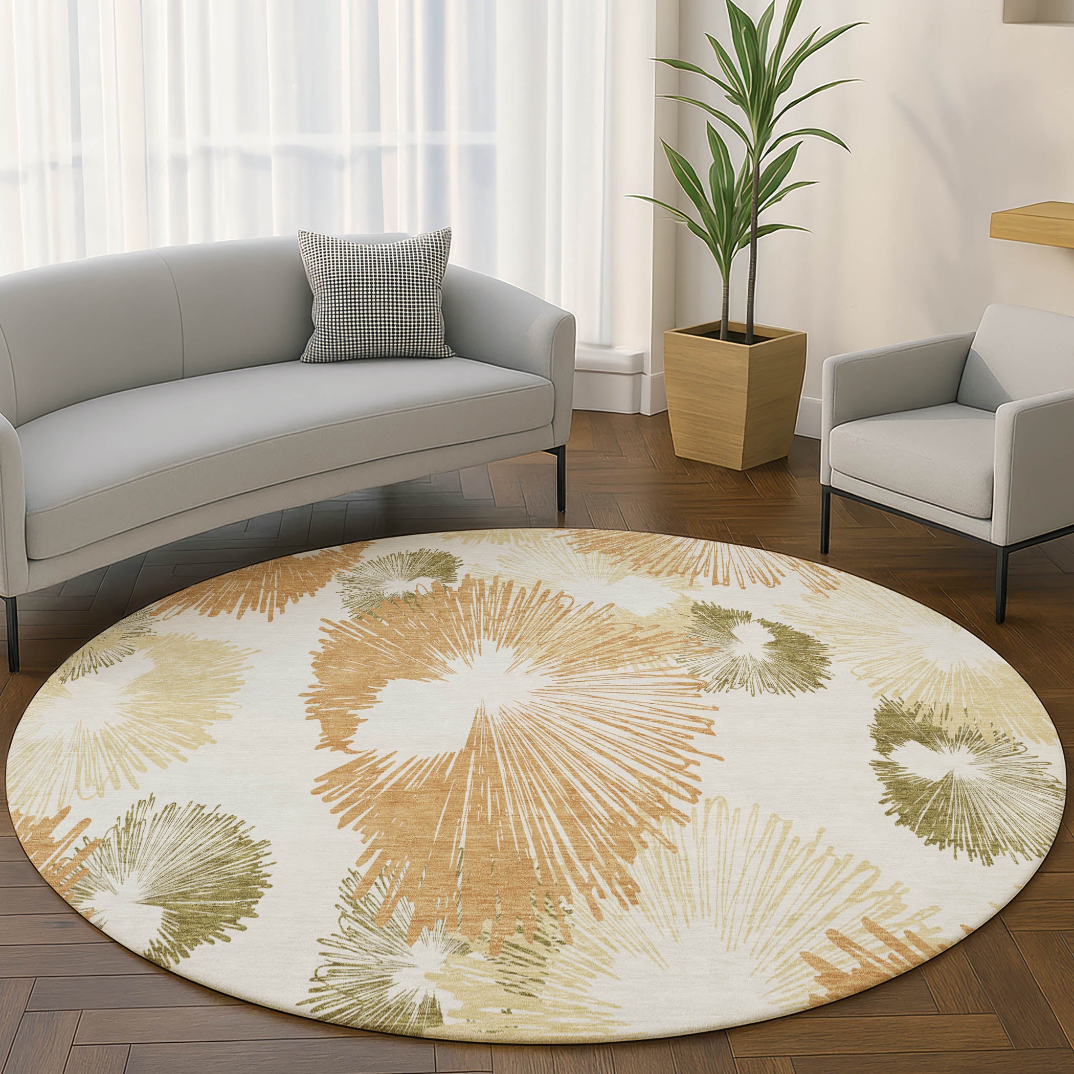 Marrakech Machine Washable Transitional Coral Orange Rug 8' x 8' #shape_Round
