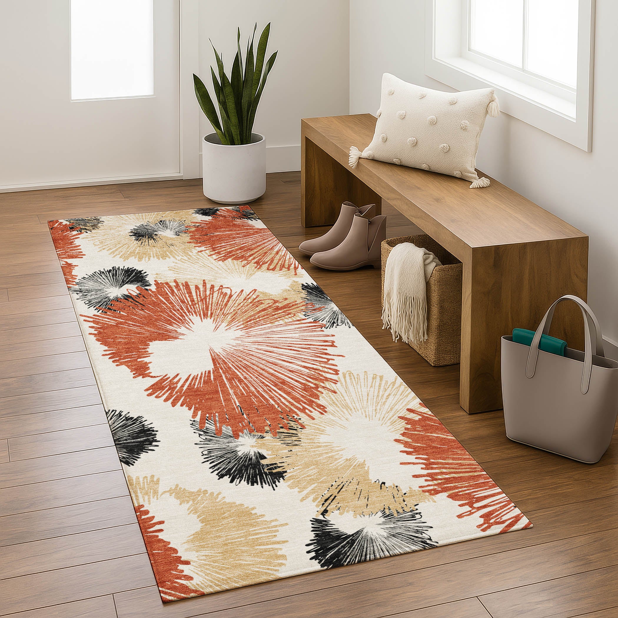 Marrakech Machine Washable Transitional Paprika Orange Rug 2'3" x 7'6" #shape_Runner