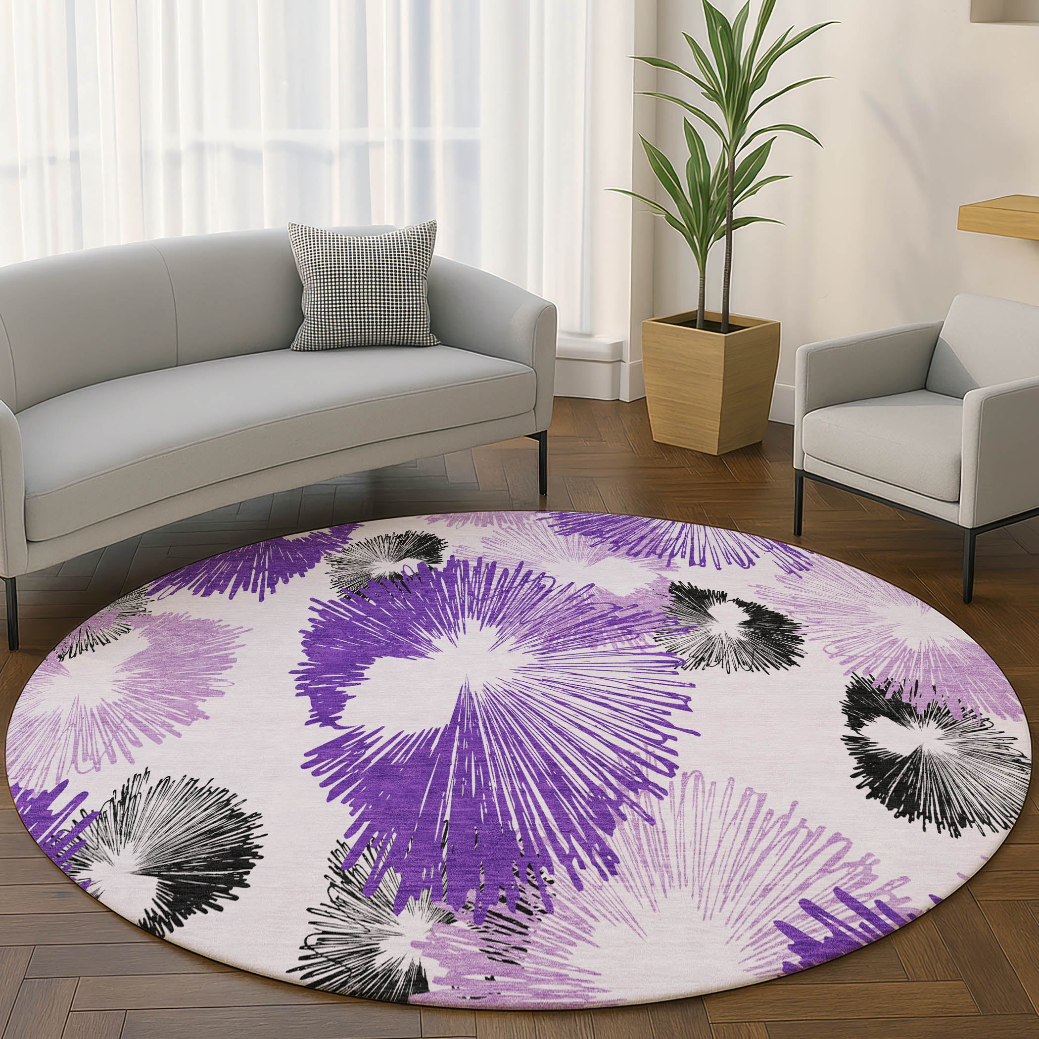 Marrakech Machine Washable Transitional Purple Rug 8' x 8' #shape_Round