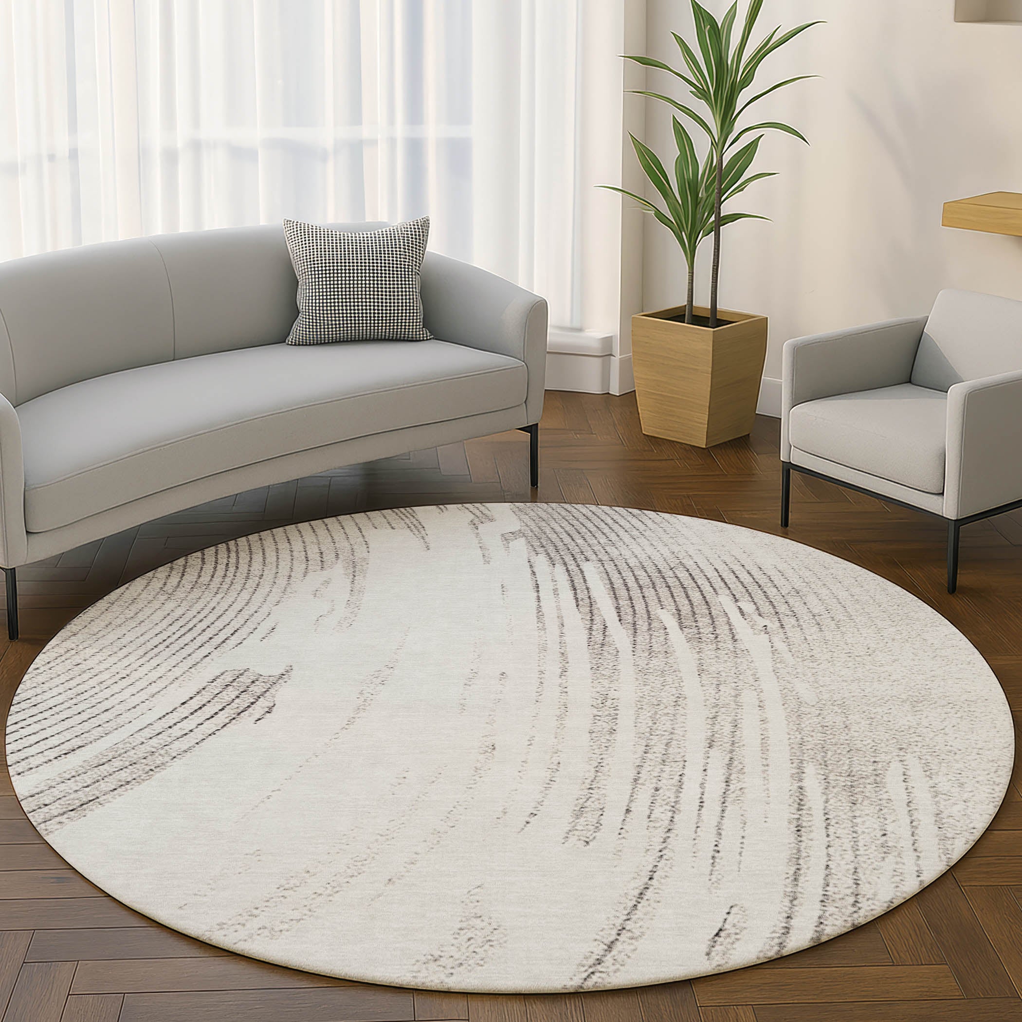 Dublin Machine Washable Transitional Ivory Rug 8' x 8' #shape_Round