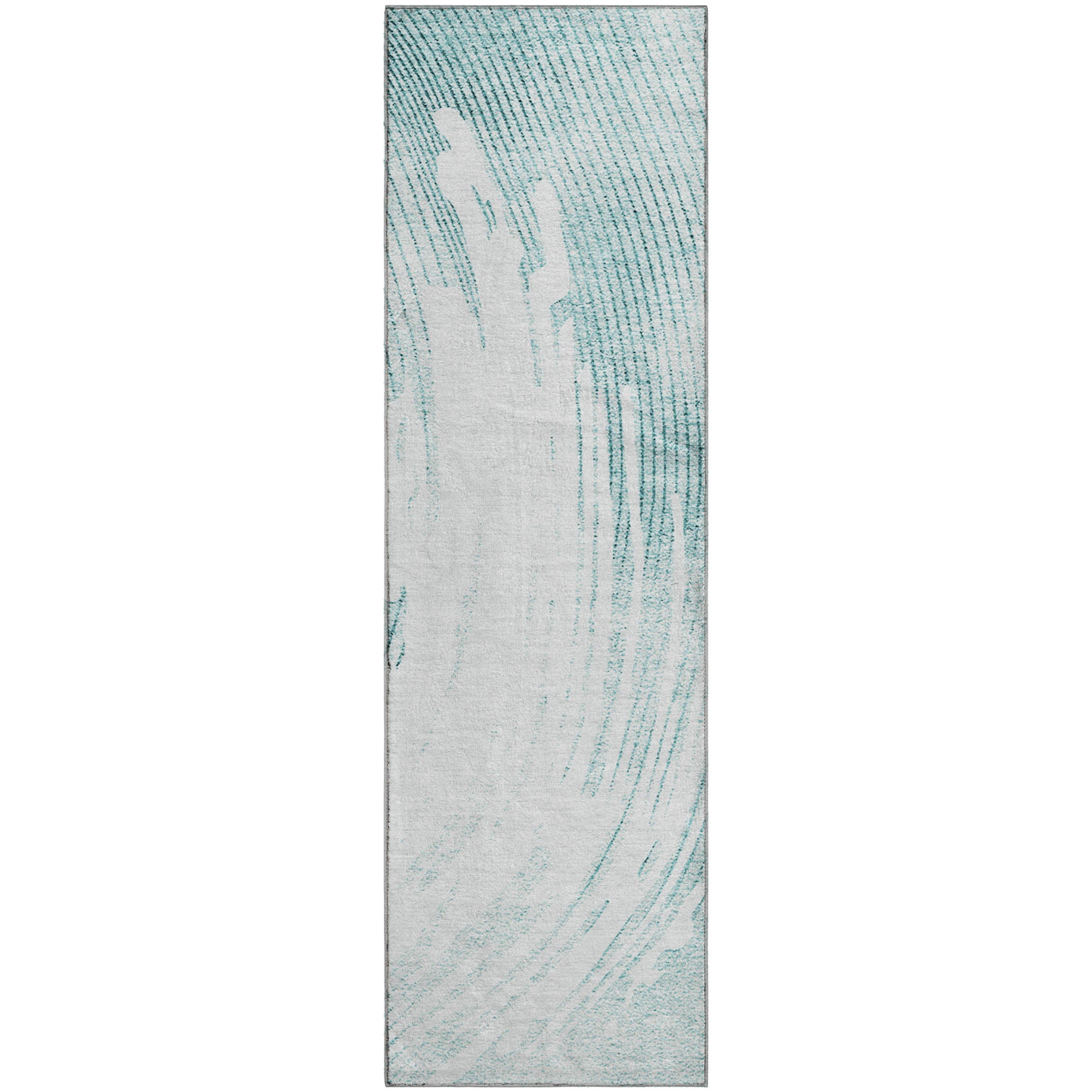 Dublin Machine Washable Transitional Teal Rug 2'3" x 7'6" #shape_Runner