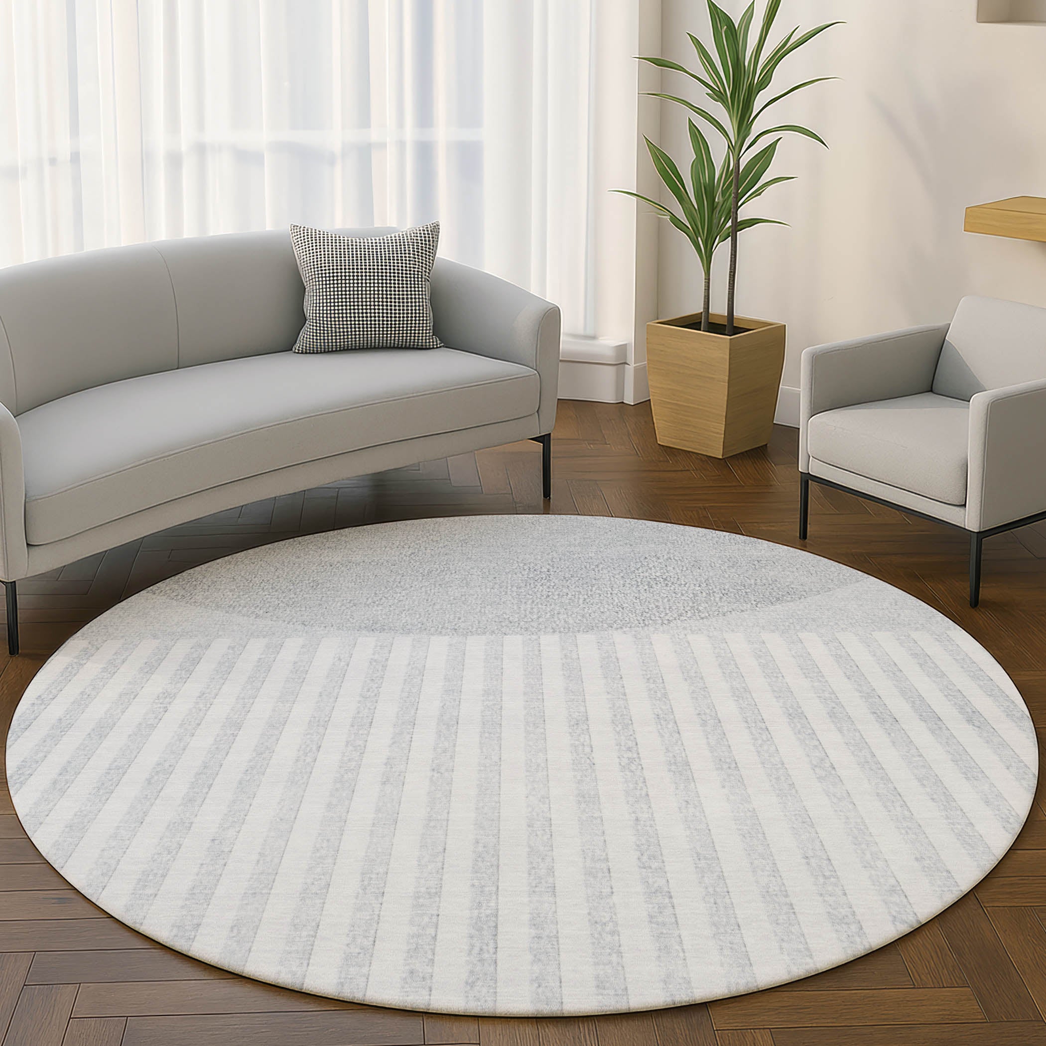 Sintra Machine Washable Transitional Blue Rug 8' x 8' #shape_Round