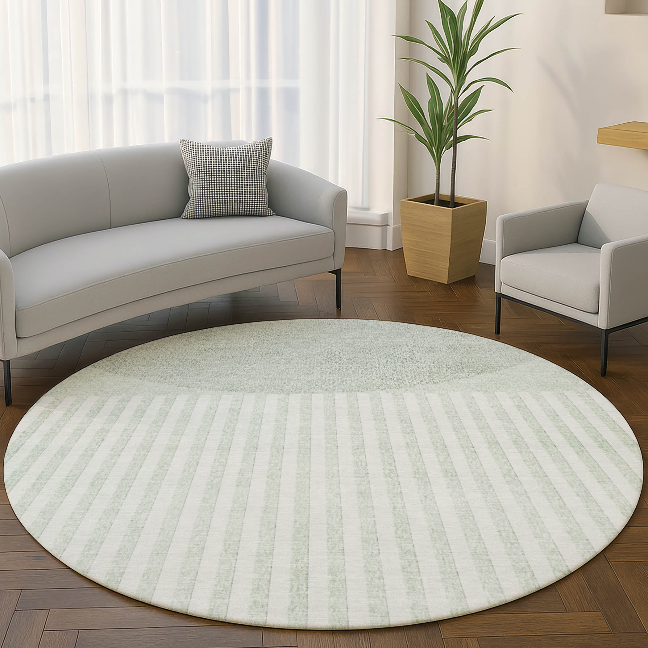 Sintra Machine Washable Transitional Green Rug 8' x 8' #shape_Round