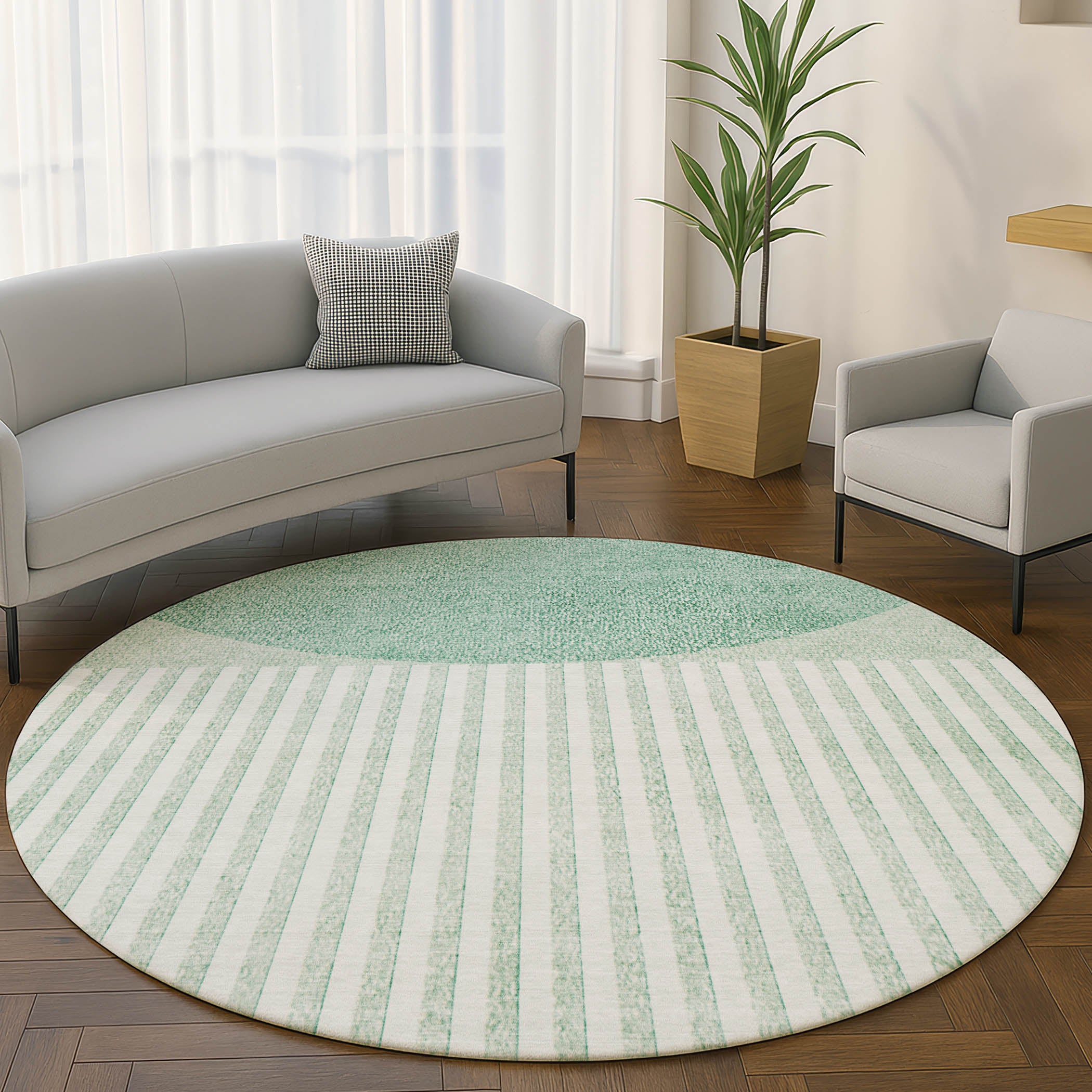 Sintra Machine Washable Transitional Teal Rug 8' x 8' #shape_Round
