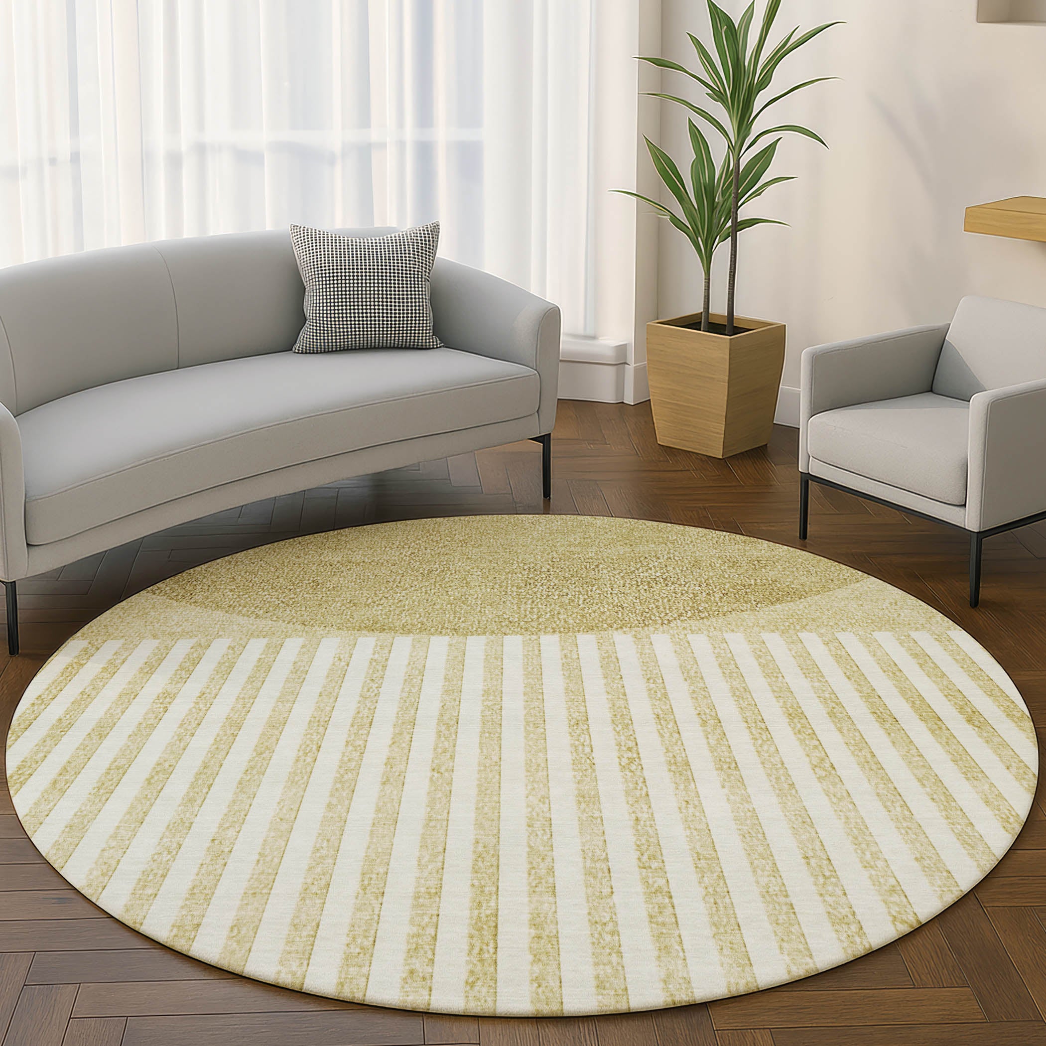 Sintra Machine Washable Transitional Wheat Gold Rug 8' x 8' #shape_Round