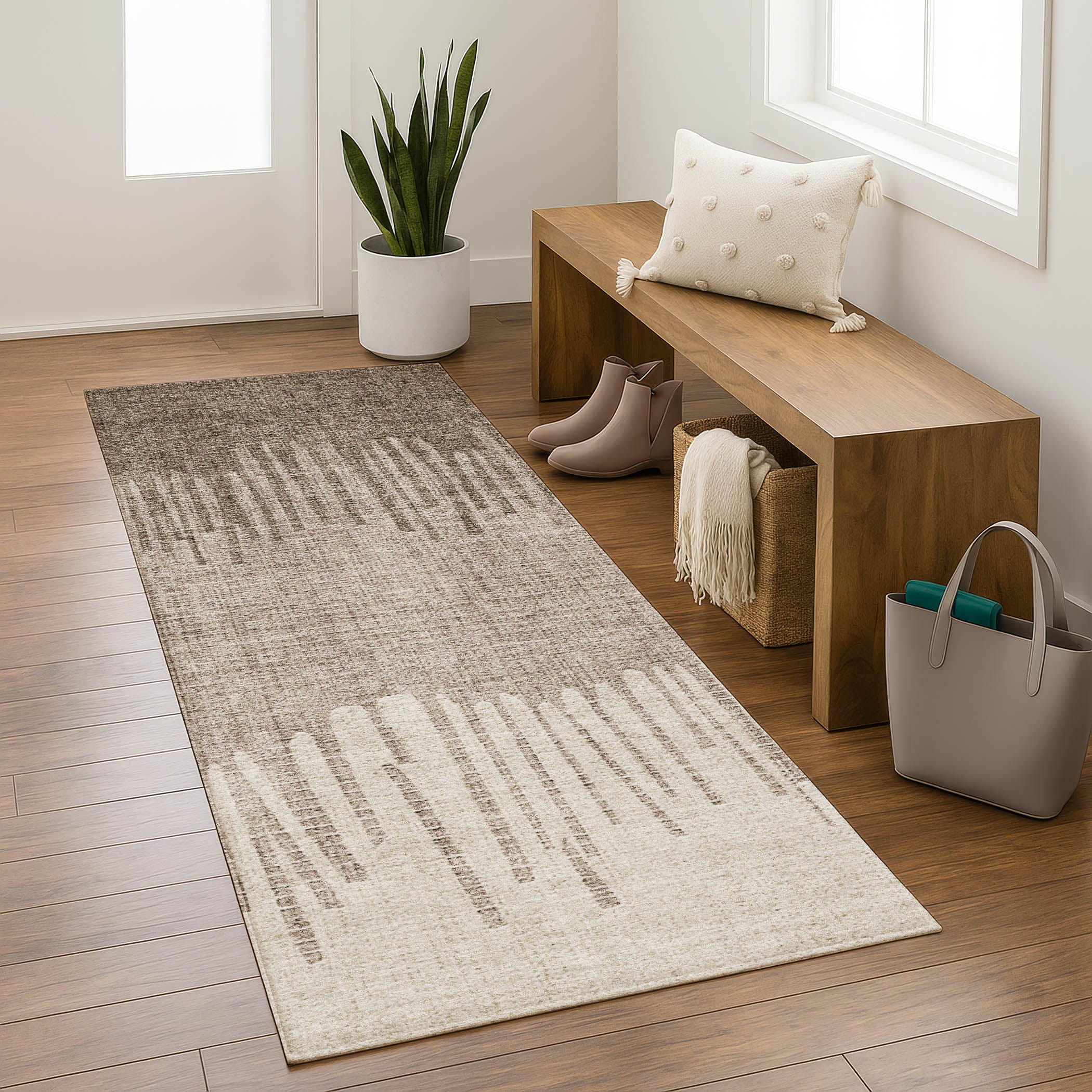 Bern Machine Washable Transitional Brown Rug 2'3" x 7'6" #shape_Runner