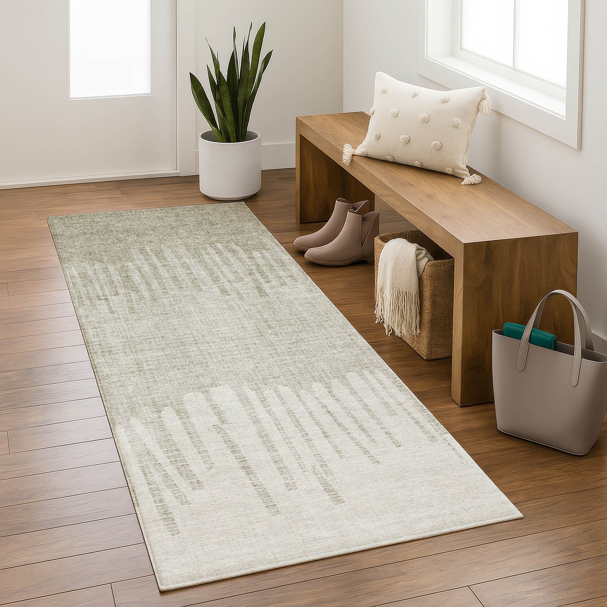 Bern Machine Washable Transitional Putty Ivory Rug 2'3" x 7'6" #shape_Runner