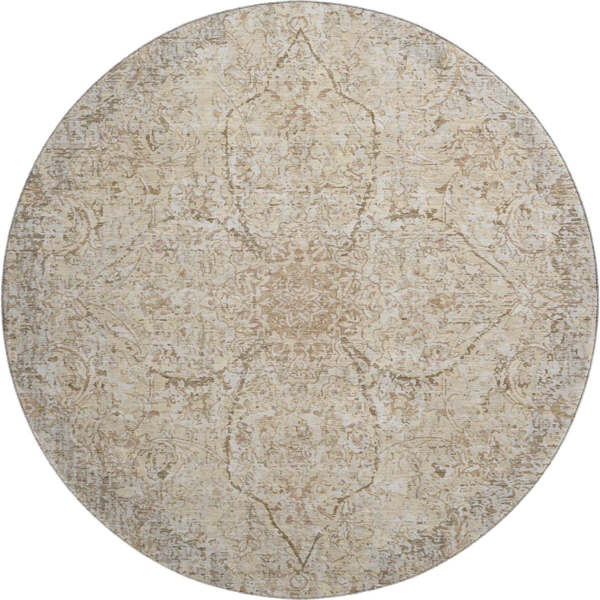 Marrakech Machine Washable Traditional Beige Brown Rug 8' x 8' #shape_Round