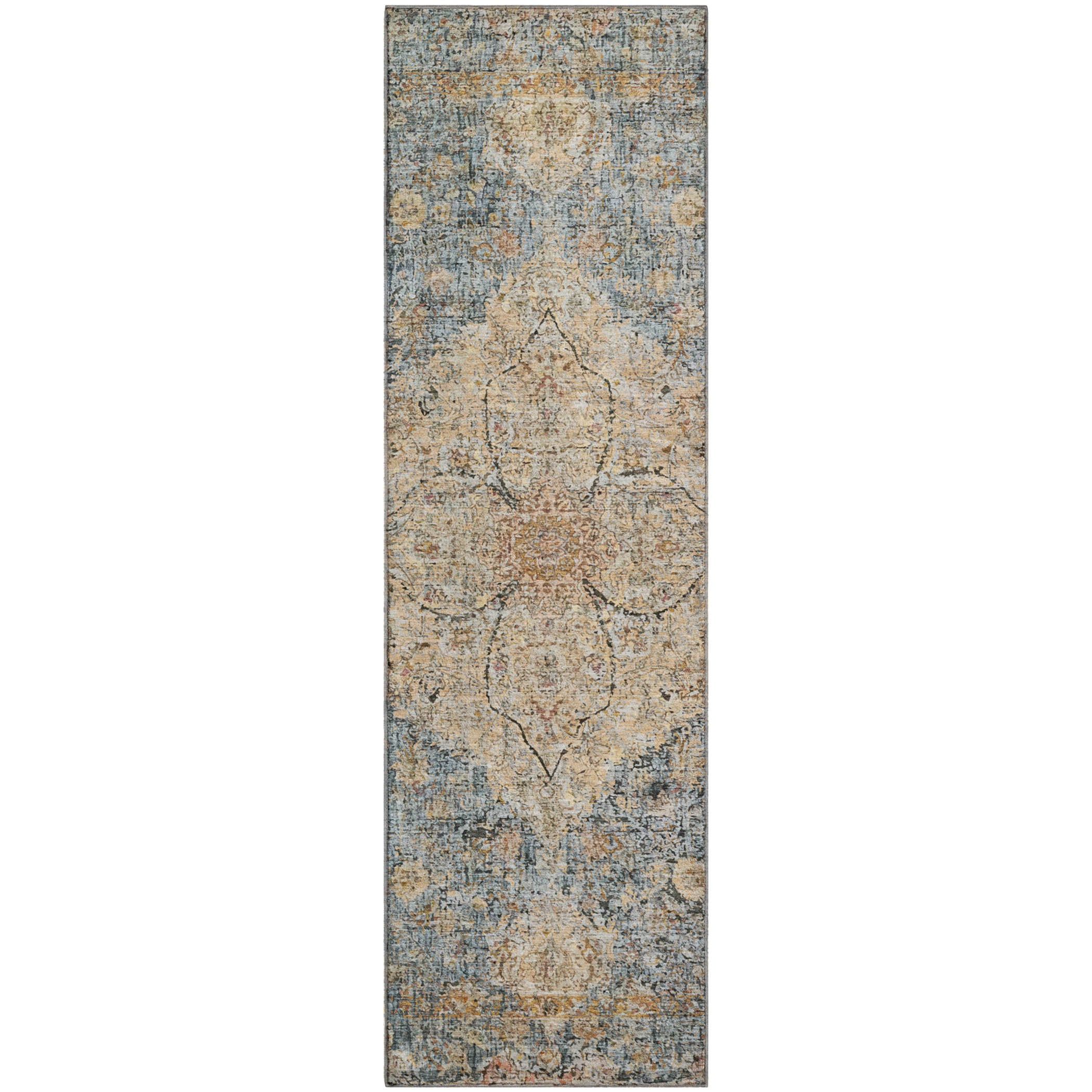Marrakech Machine Washable Traditional Blue Rug 2'3" x 7'6" #shape_Runner