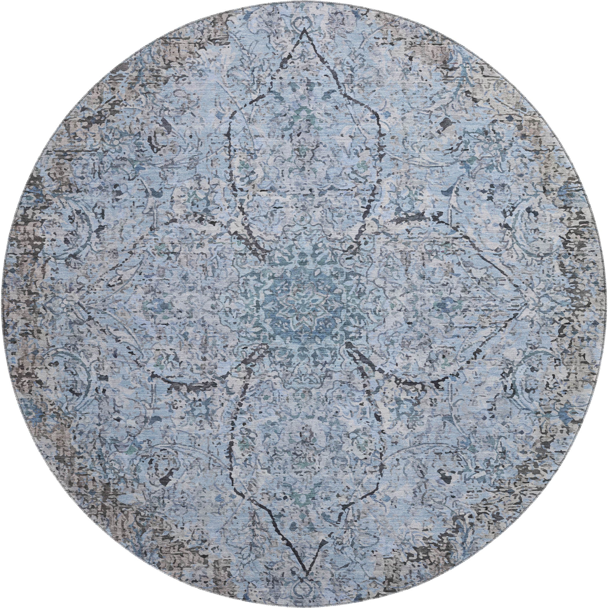 Marrakech Machine Washable Traditional Gray Rug 8' x 8' #shape_Round
