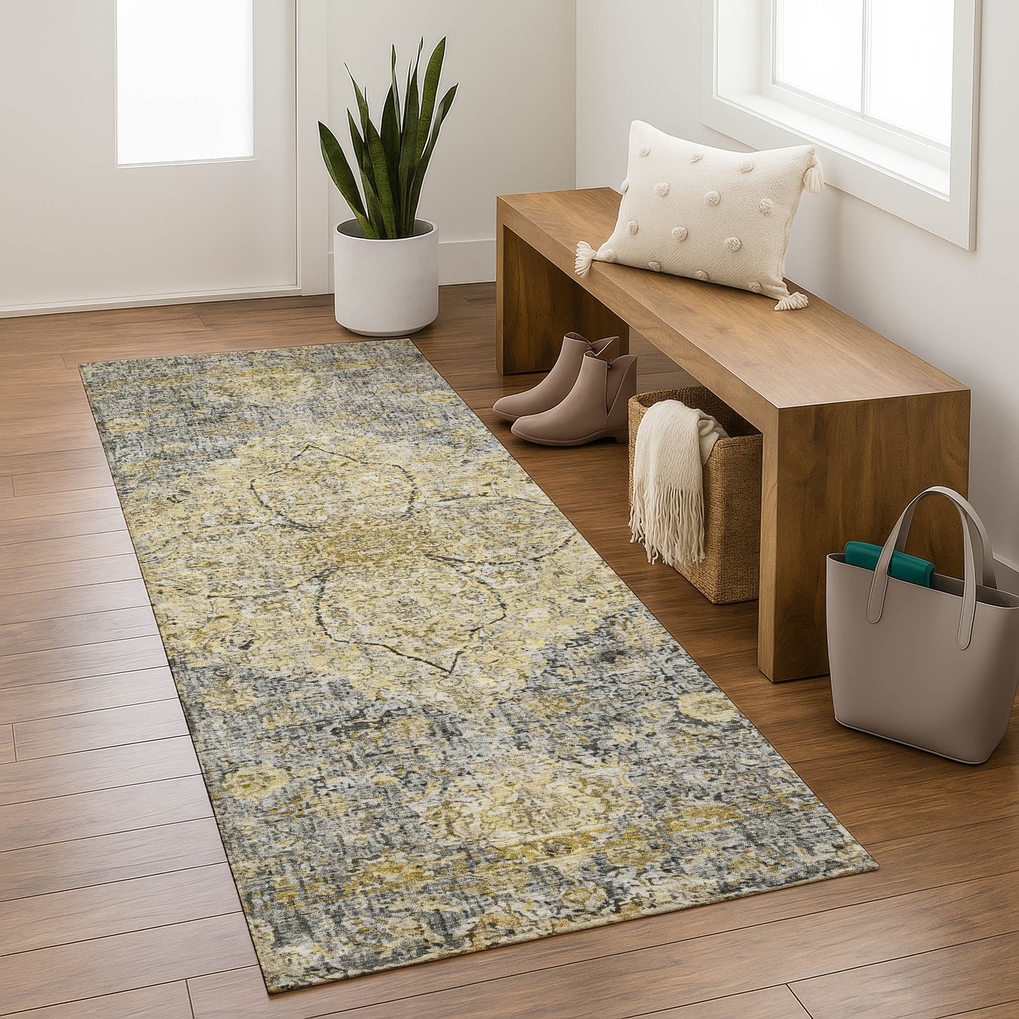 Marrakech Machine Washable Traditional Pewter Gray Rug 2'3" x 7'6" #shape_Runner