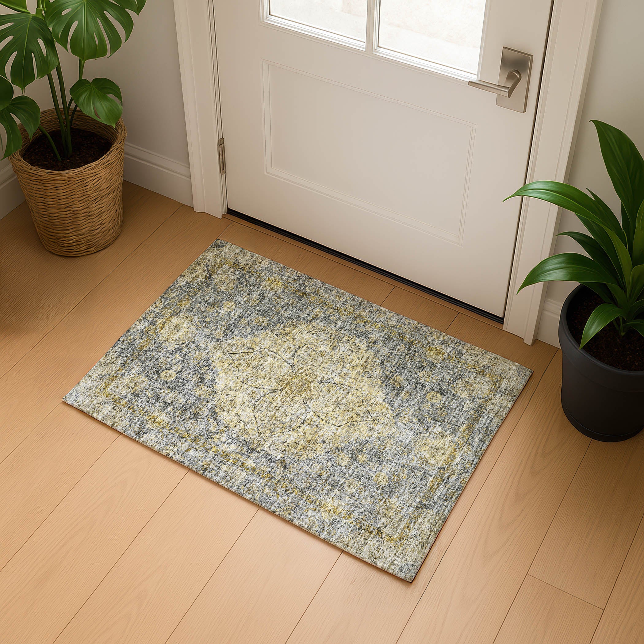 Marrakech Machine Washable Traditional Pewter Gray Rug 1'8" x 2'6" #shape_Rectangle