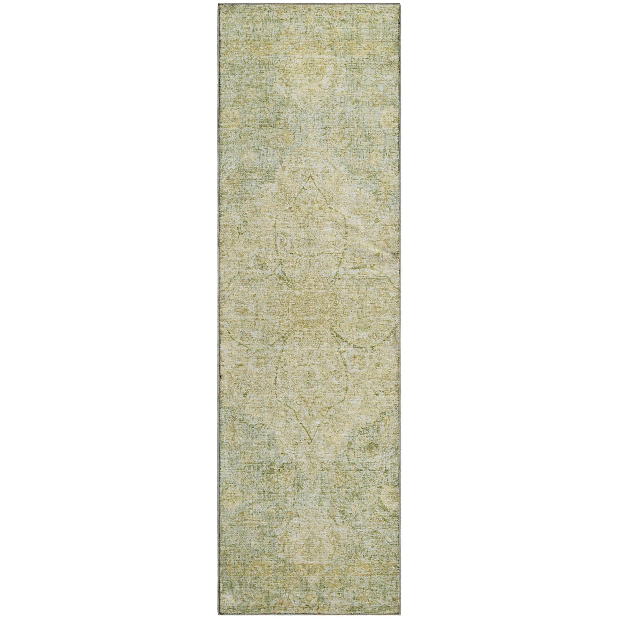 Marrakech Machine Washable Traditional Sage Green Rug 2'3" x 7'6" #shape_Runner