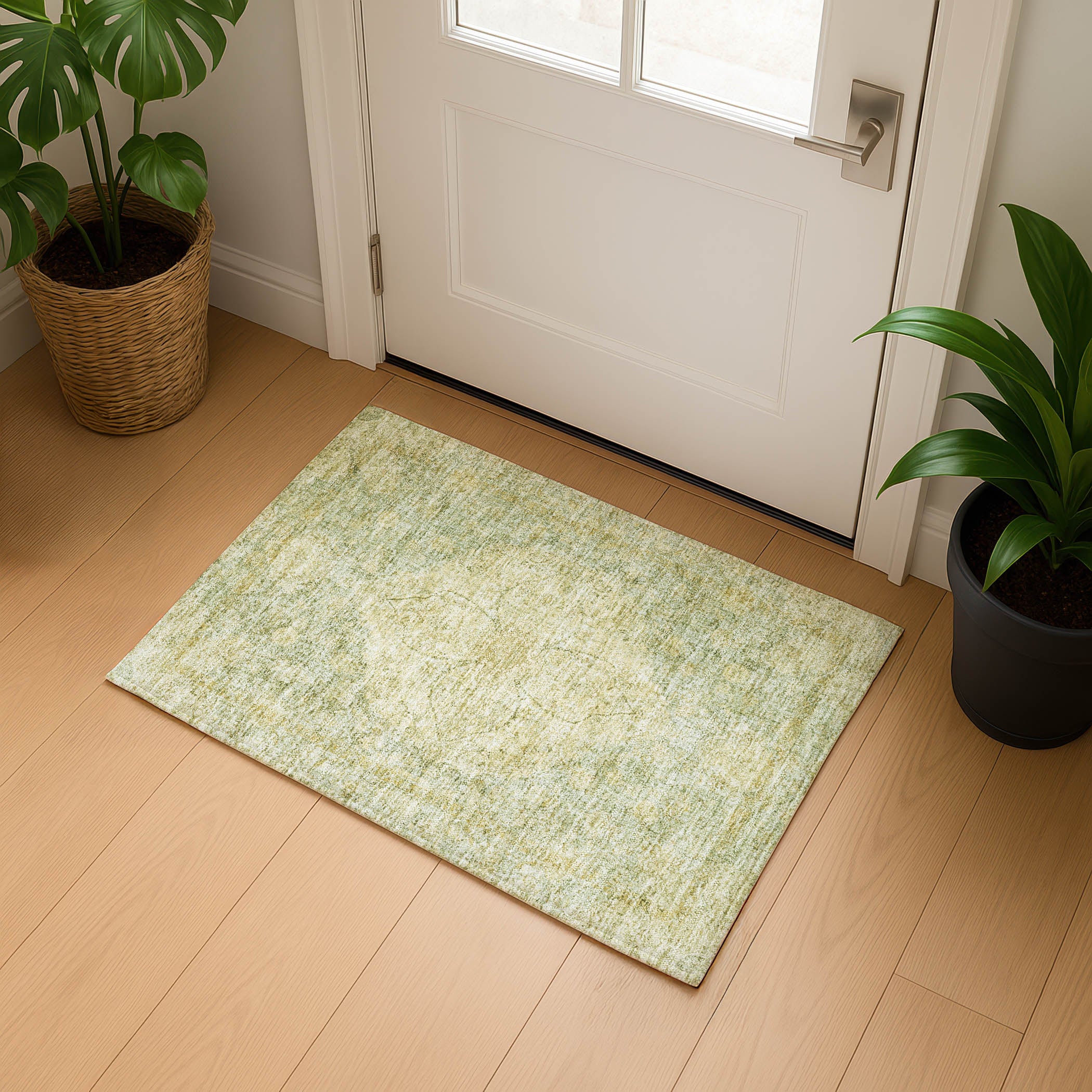 Marrakech Machine Washable Traditional Sage Green Rug 1'8" x 2'6" #shape_Rectangle