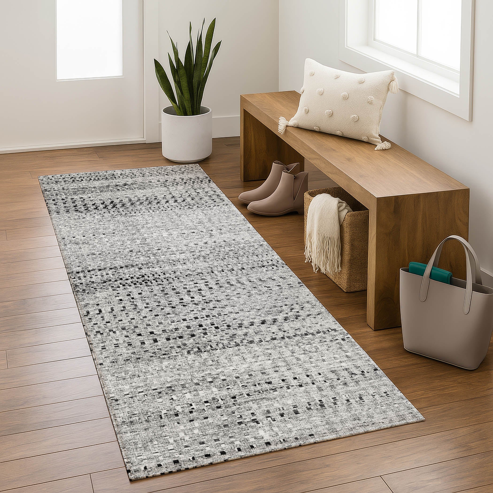 Kathmandu Machine Washable Transitional Gray Rug 2'3" x 7'6" #shape_Runner