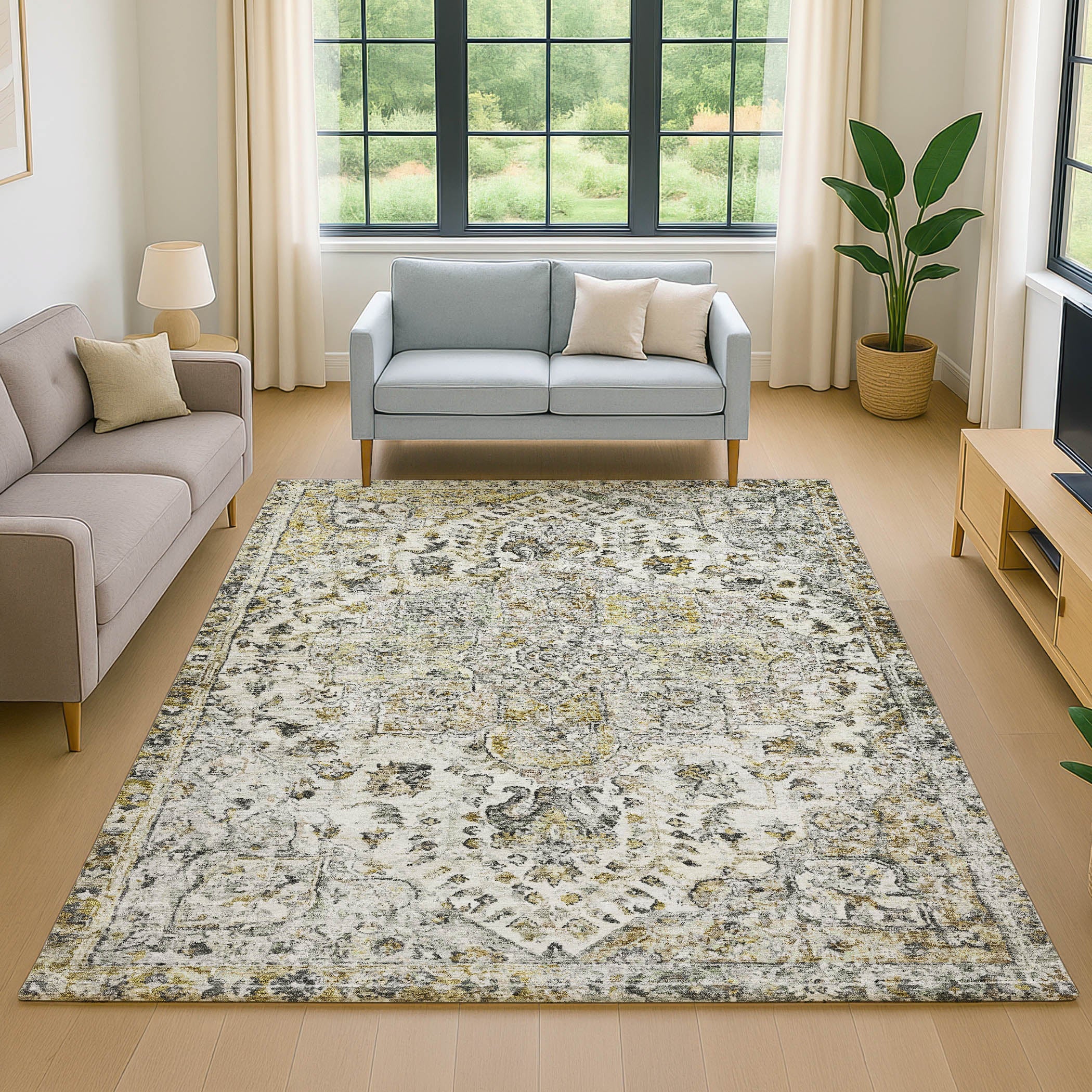 Bogota Machine Washable Traditional Beige Brown Rug 2'6" x 3'10" #shape_Rectangle