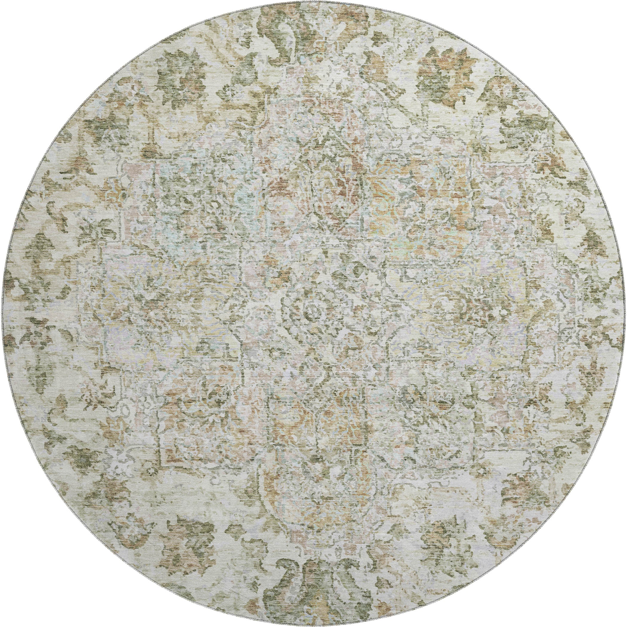 Bogota Machine Washable Traditional Ivory Rug 8' x 8' #shape_Round