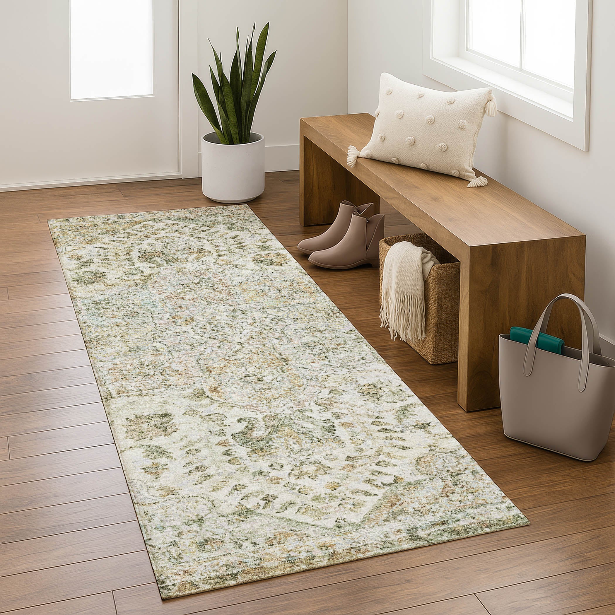 Bogota Machine Washable Traditional Ivory Rug 2'3" x 7'6" #shape_Runner