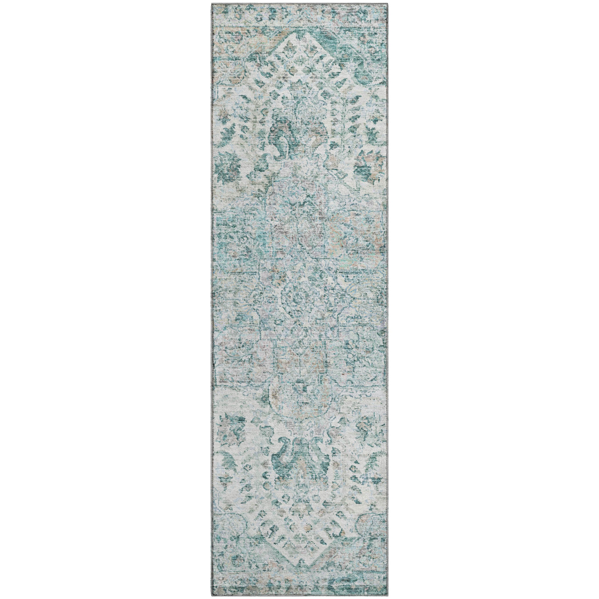 Bogota Machine Washable Traditional Teal Rug 2'3" x 7'6" #shape_Runner