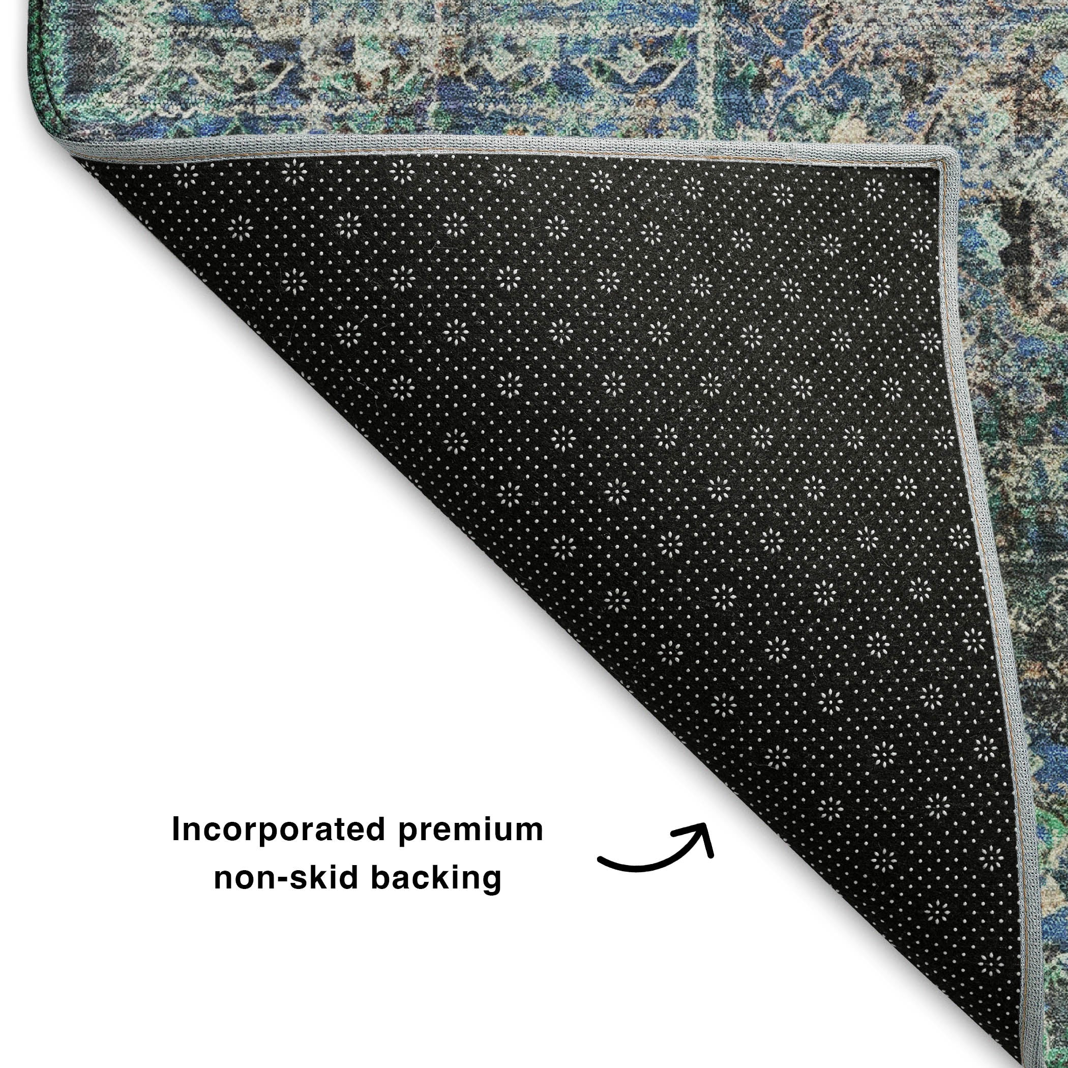 Hoi An Machine Washable Traditional Green Rug 1'8" x 2'6" #shape_Rectangle